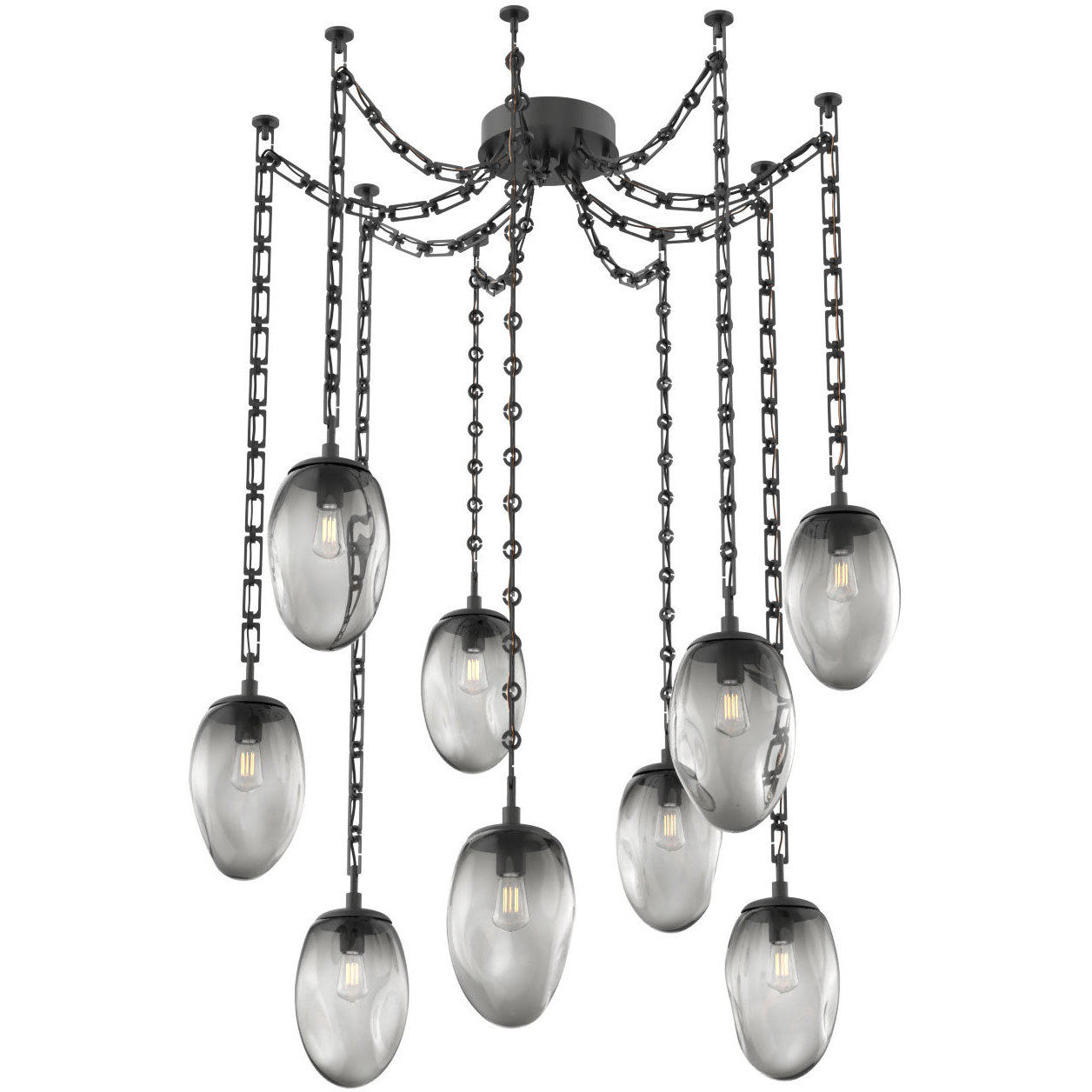 Meteo 9 Light 17 inch Matte Black Swag Multi-Pendant Ceiling Light in Smoke, Rectangular Chain