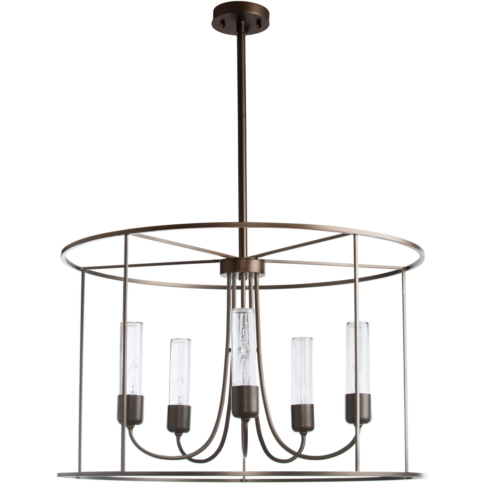 Portico 5 Light 32 inch Coastal Dark Smoke Outdoor Pendant in Seeded Clear, Drum