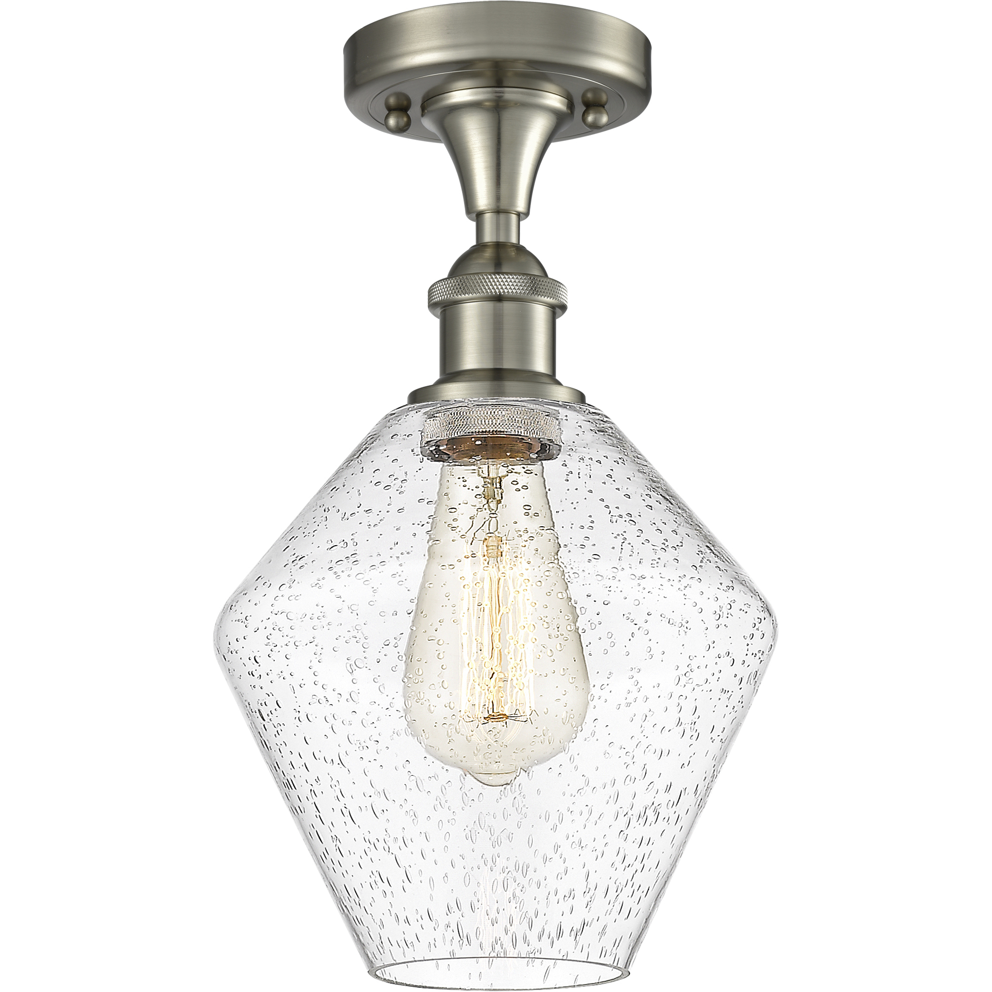 Edison Cindyrella 1 Light 8 inch Brushed Satin Nickel Semi-Flush Mount Ceiling Light in Seedy Glass