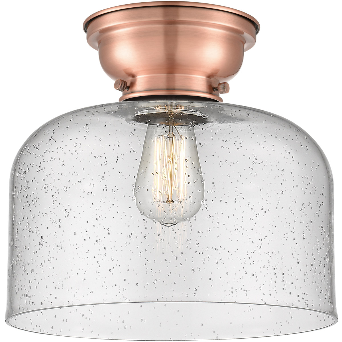 Aditi X-Large Bell LED 12 inch Antique Copper Flush Mount Ceiling Light in Seedy Glass, Aditi