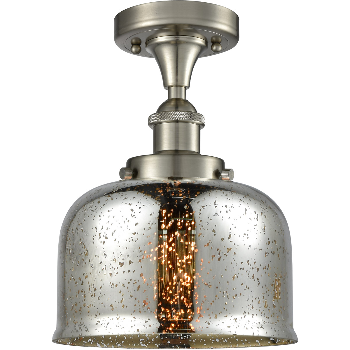 Ballston Bell LED 8 inch Brushed Satin Nickel Semi-Flush Mount Ceiling Light in Silver Plated Mercury Glass, Large Bell