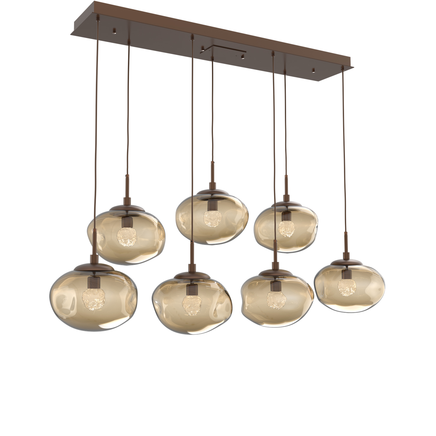Nova LED LED Burnished Bronze Linear Pendant Ceiling Light in 3000K LED, Floret Inner - Bronze Outer, Multi-Pendant