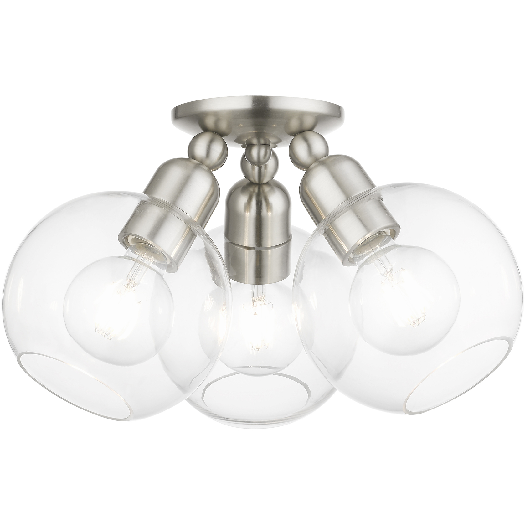 Downtown 3 Light 16 inch Brushed Nickel Semi-Flush Ceiling Light, Sphere
