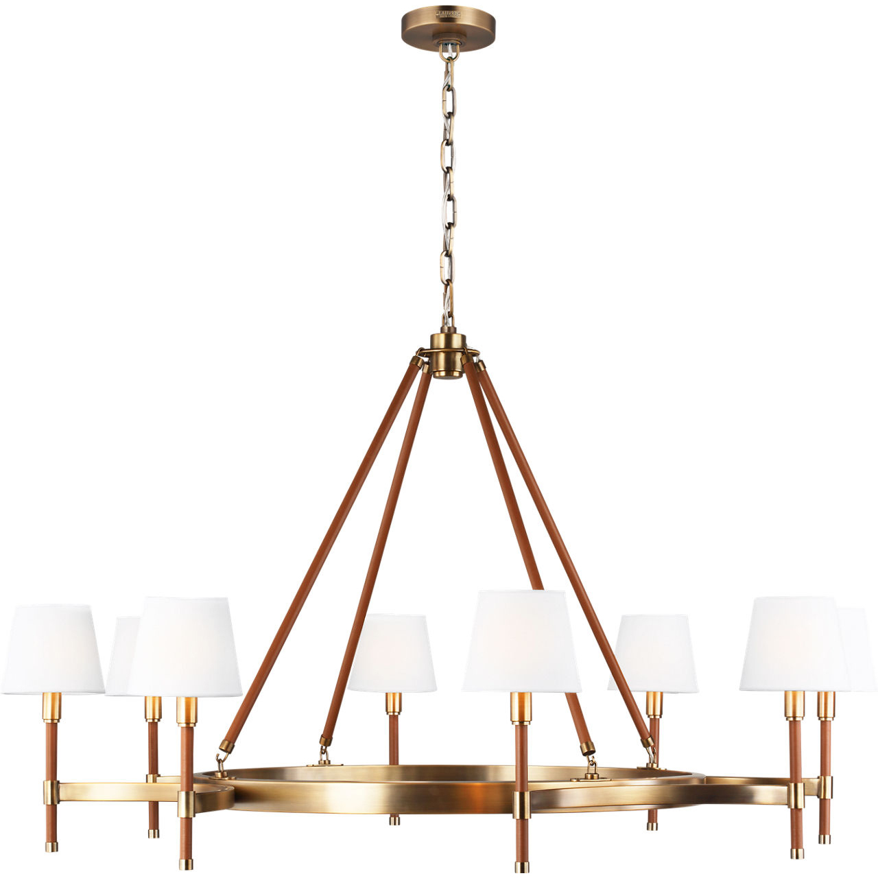 Katie 8 Light 48 inch Time Worn Brass / Saddle Leather Chandelier Ceiling Light