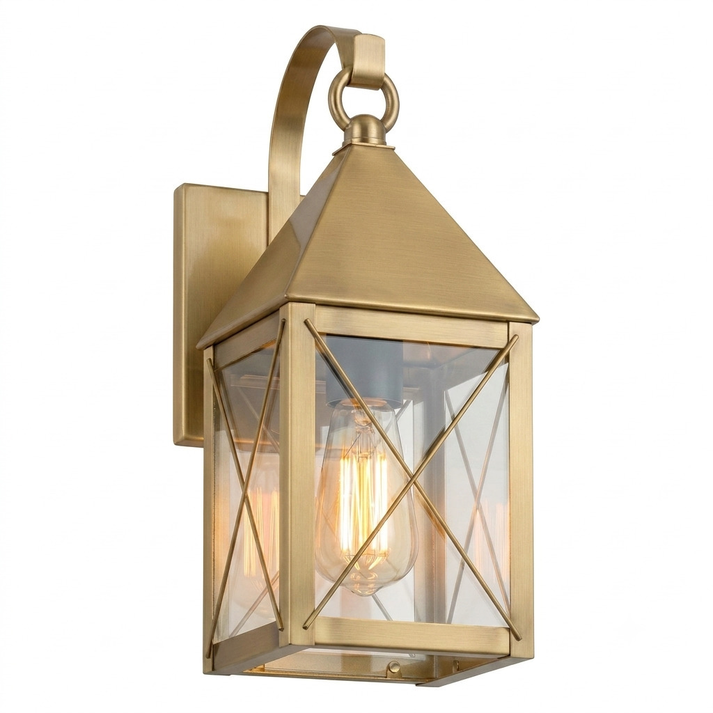 Ashford 1 Light 12.88 inch Antique Brass Outdoor Sconce in Clear Glass, X Wire Pattern, Brass Traditions by Innovations Lighting
