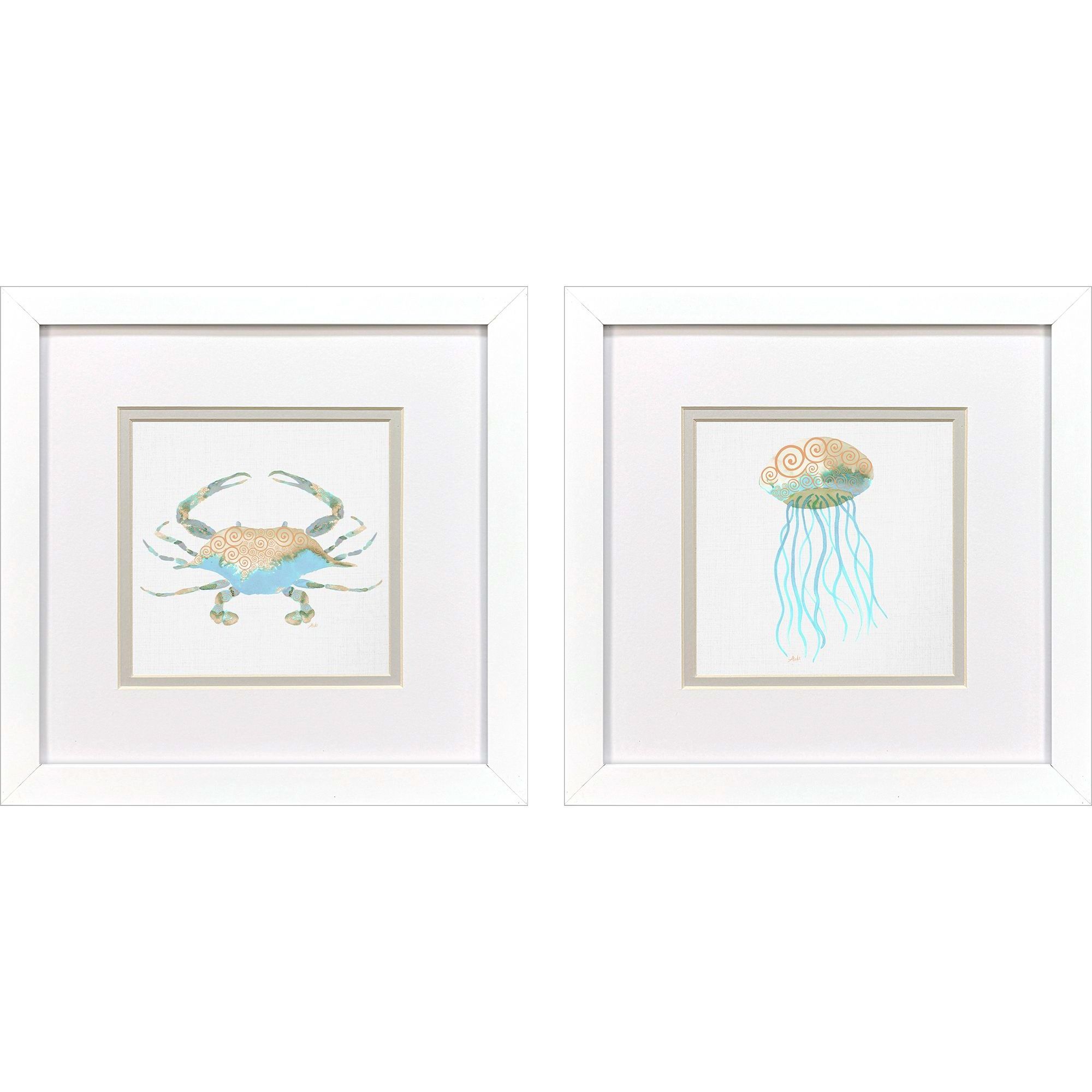 Sea Creatures Blue and Green and Orange and Turquoise Framed Art, Propac