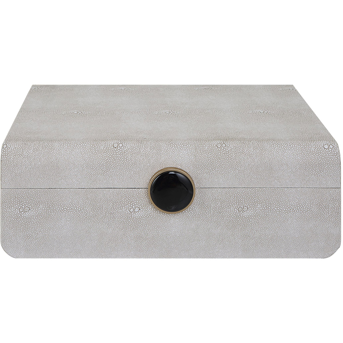 Lalique 12.88 inch White Shagreen with Antique Brass and Black Enamel Box