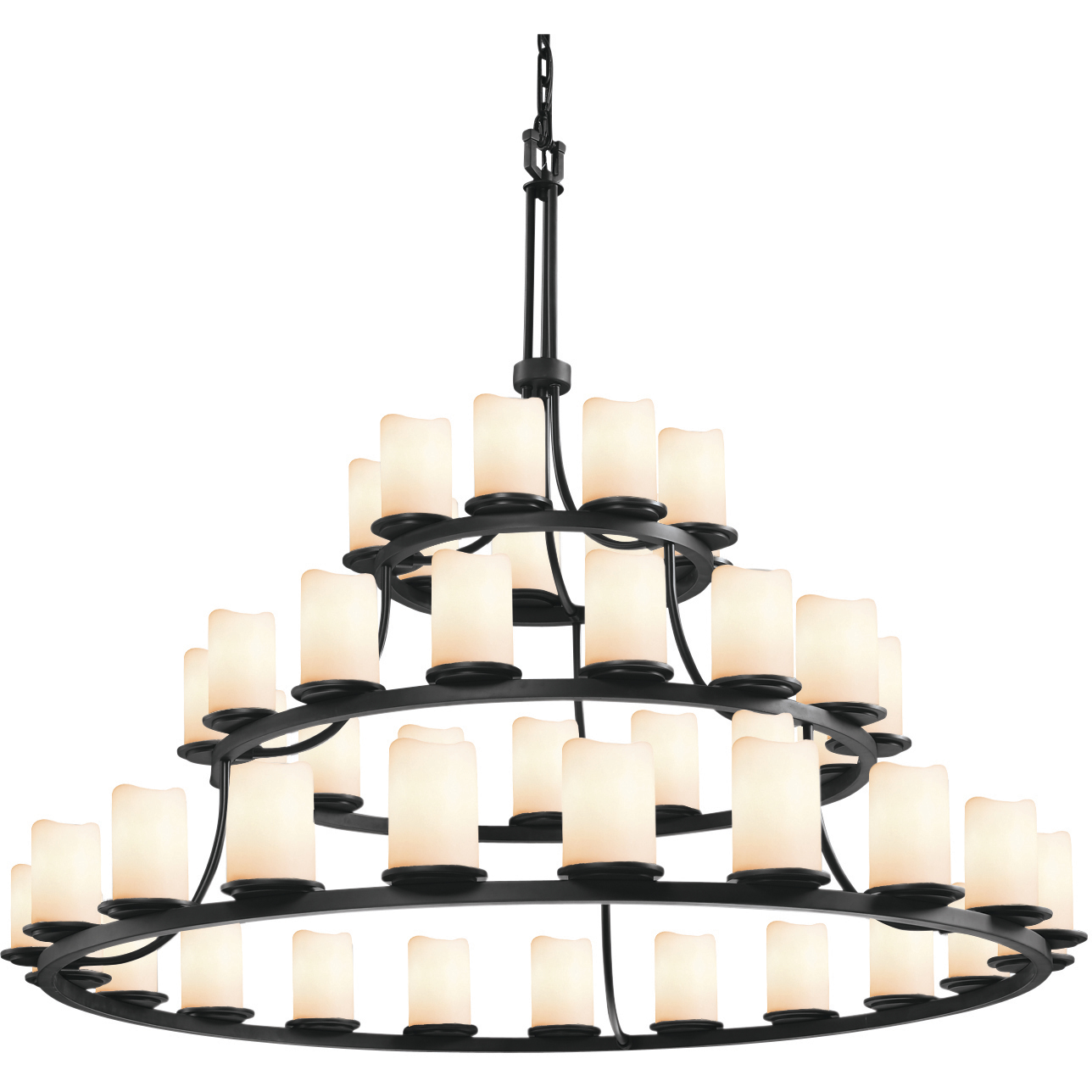 Candlearia 45 Light 60 inch Matte Black Chandelier Ceiling Light in Cream (CandleAria), Cylinder with Melted Rim, Incandescent