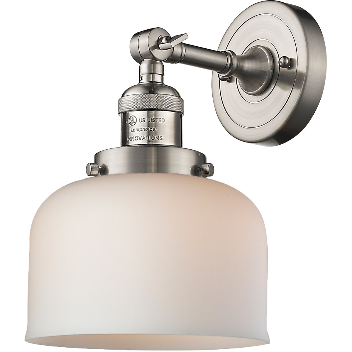 Franklin Restoration Large Bell 1 Light 8 inch Brushed Satin Nickel Sconce Wall Light in Matte White Glass, Franklin Restoration