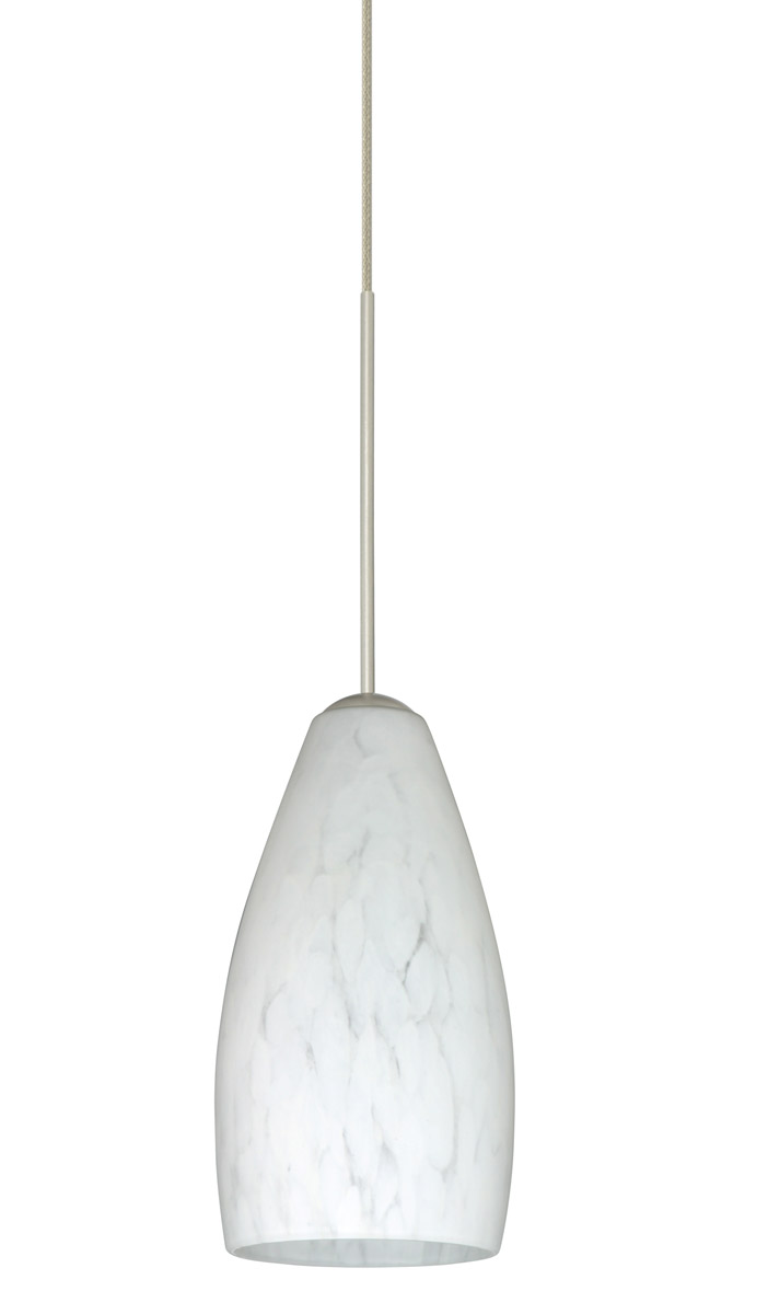 Besa Lighting Karli 1 Light Satin Nickel Pendant Ceiling Light in Carrera Glass, Halogen 1XT-719819-SN - Open Box
