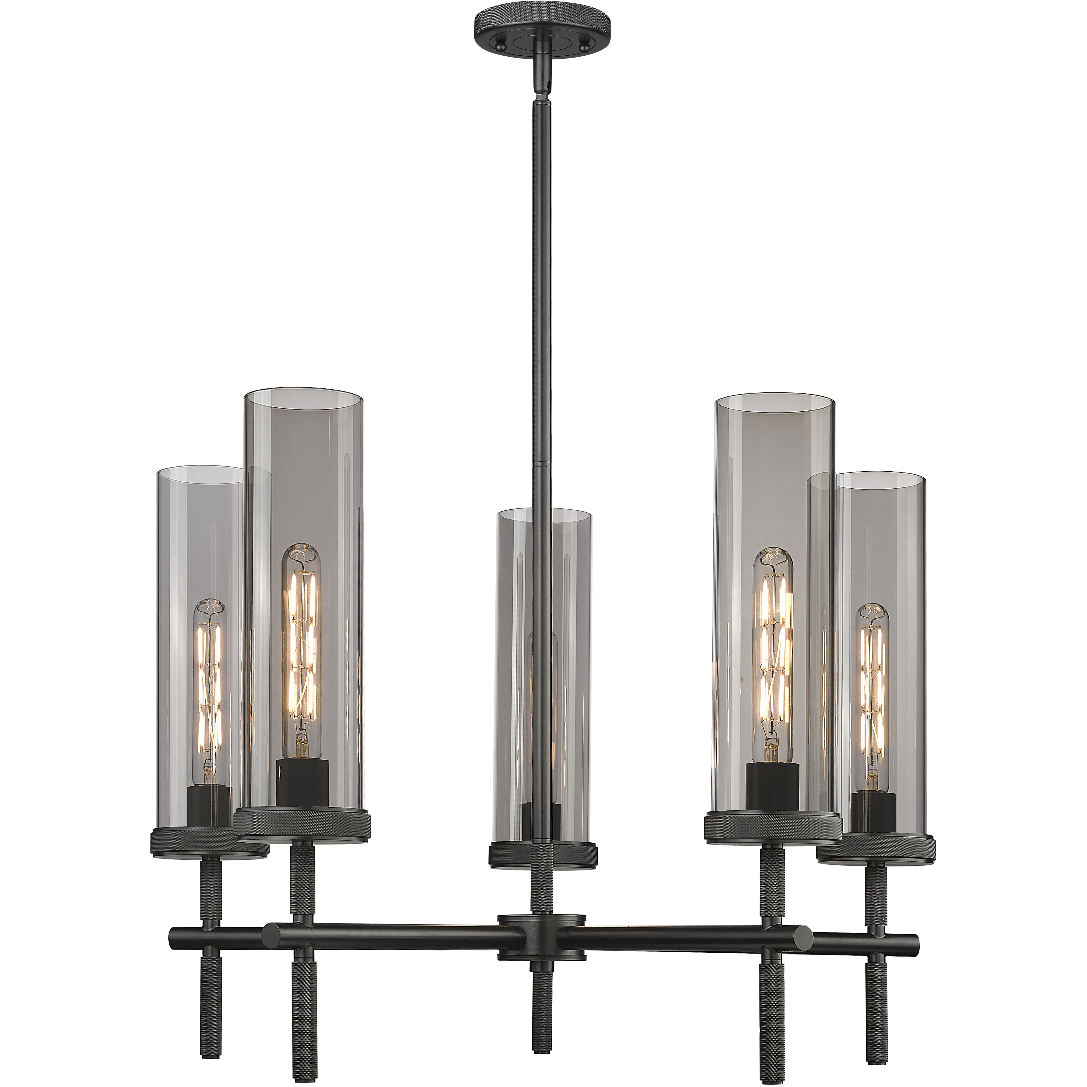 Lincoln 5 Light 26.75 inch Matte Black Chandelier Ceiling Light in Light Smoke Glass