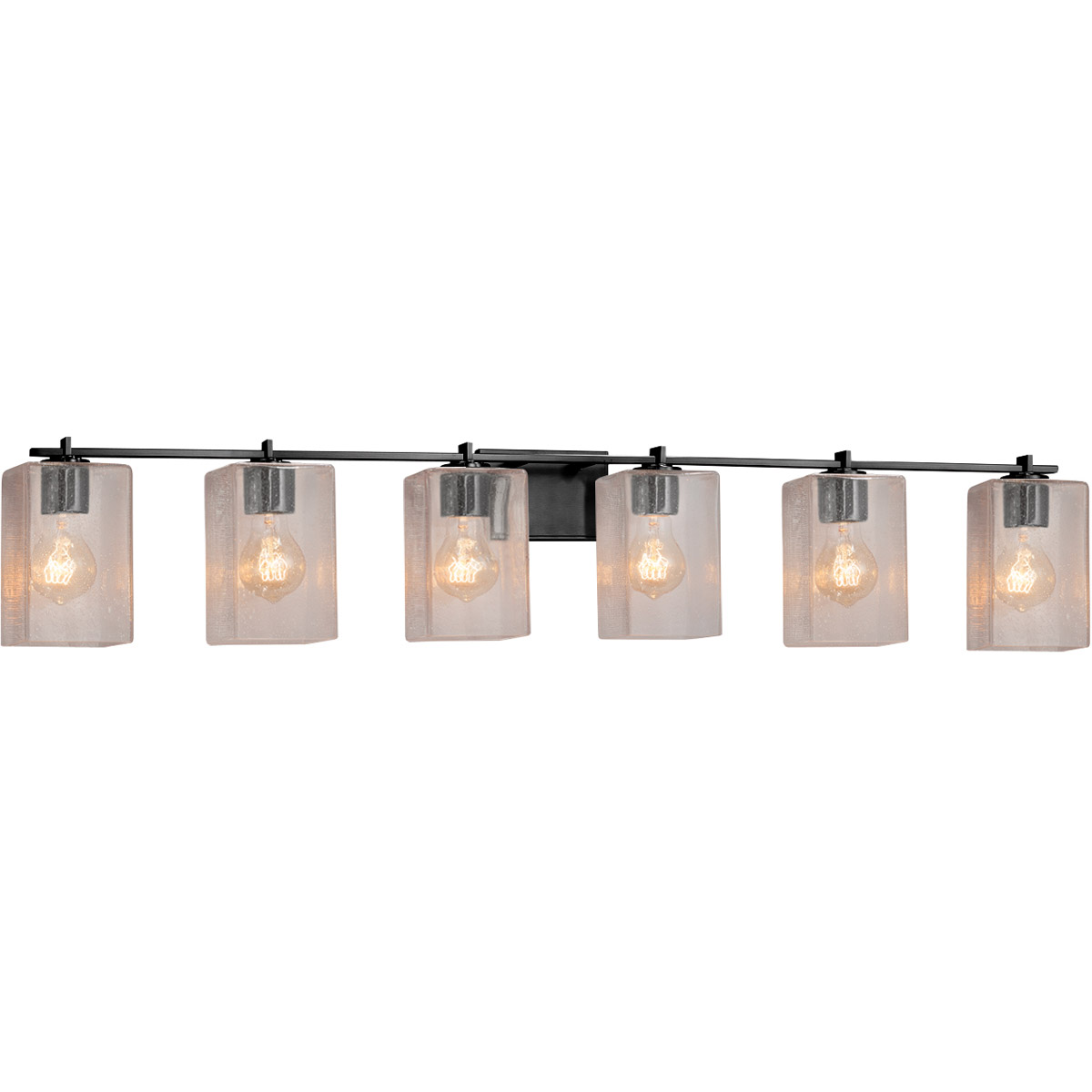 Fusion 6 Light 54 inch Matte Black Bath Bar Wall Light in Square with Flat Rim, Incandescent, Seeded Fusion