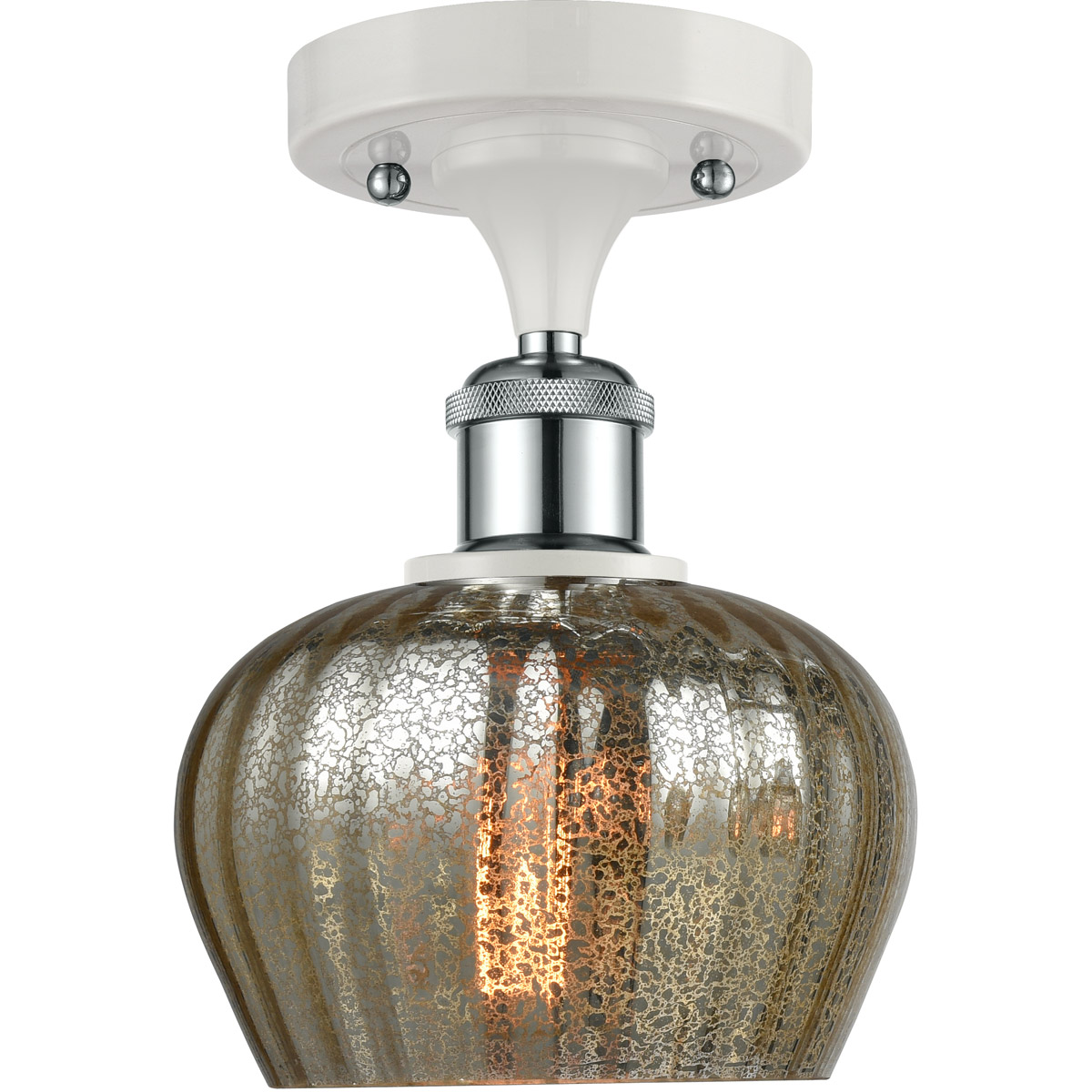 Ballston Fenton 1 Light 7 inch White and Polished Chrome Semi-Flush Mount Ceiling Light in Mercury Glass, Ballston