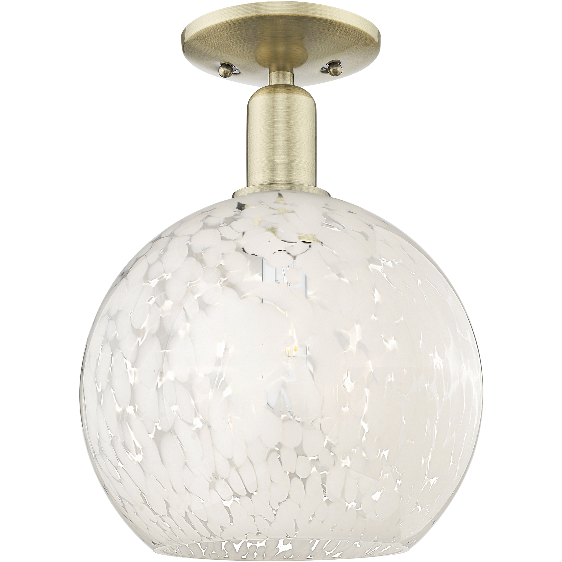 Arcadia White Mouchette 1 Light 10 inch Antique Brass Semi-Flush Mount Ceiling Light