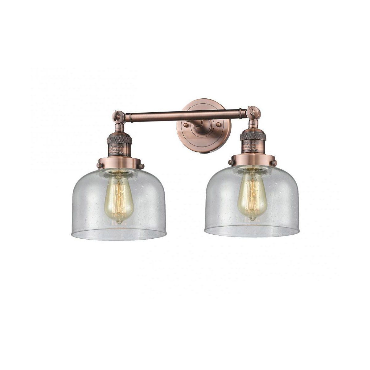 Franklin Restoration Large Bell LED 19 inch Antique Copper Bath Vanity Light Wall Light in Seedy Glass, Franklin Restoration