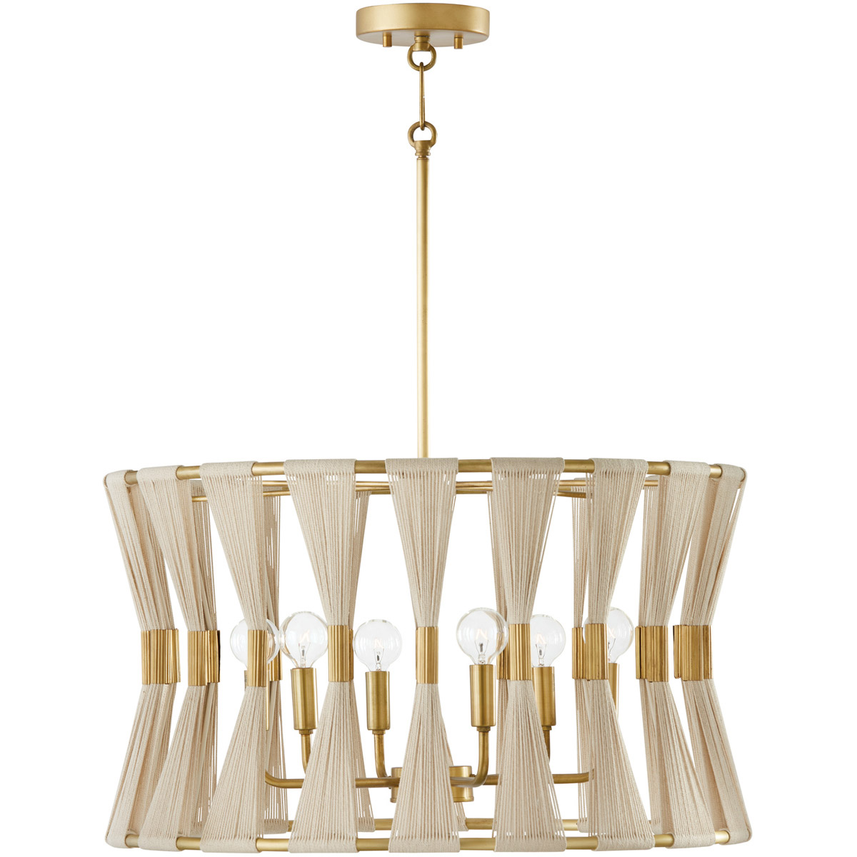 Bianca 6 Light 24.5 inch Bleached Natural Rope and Patinaed Brass Pendant Ceiling Light