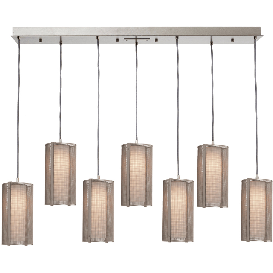 Uptown Mesh 7 Light Matte Black Linear Pendant Ceiling Light in Adjustable Cord, E26 Incandescent, Frosted, Multi-Port