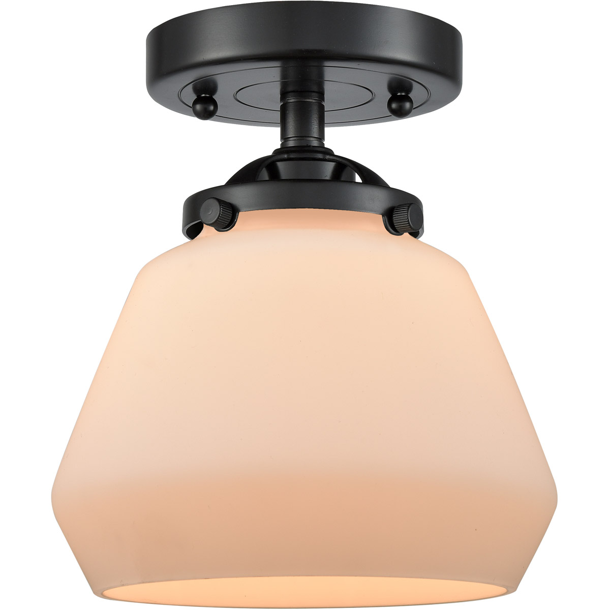Nouveau Fulton LED 7 inch Oil Rubbed Bronze Semi-Flush Mount Ceiling Light in Matte White Glass, Nouveau