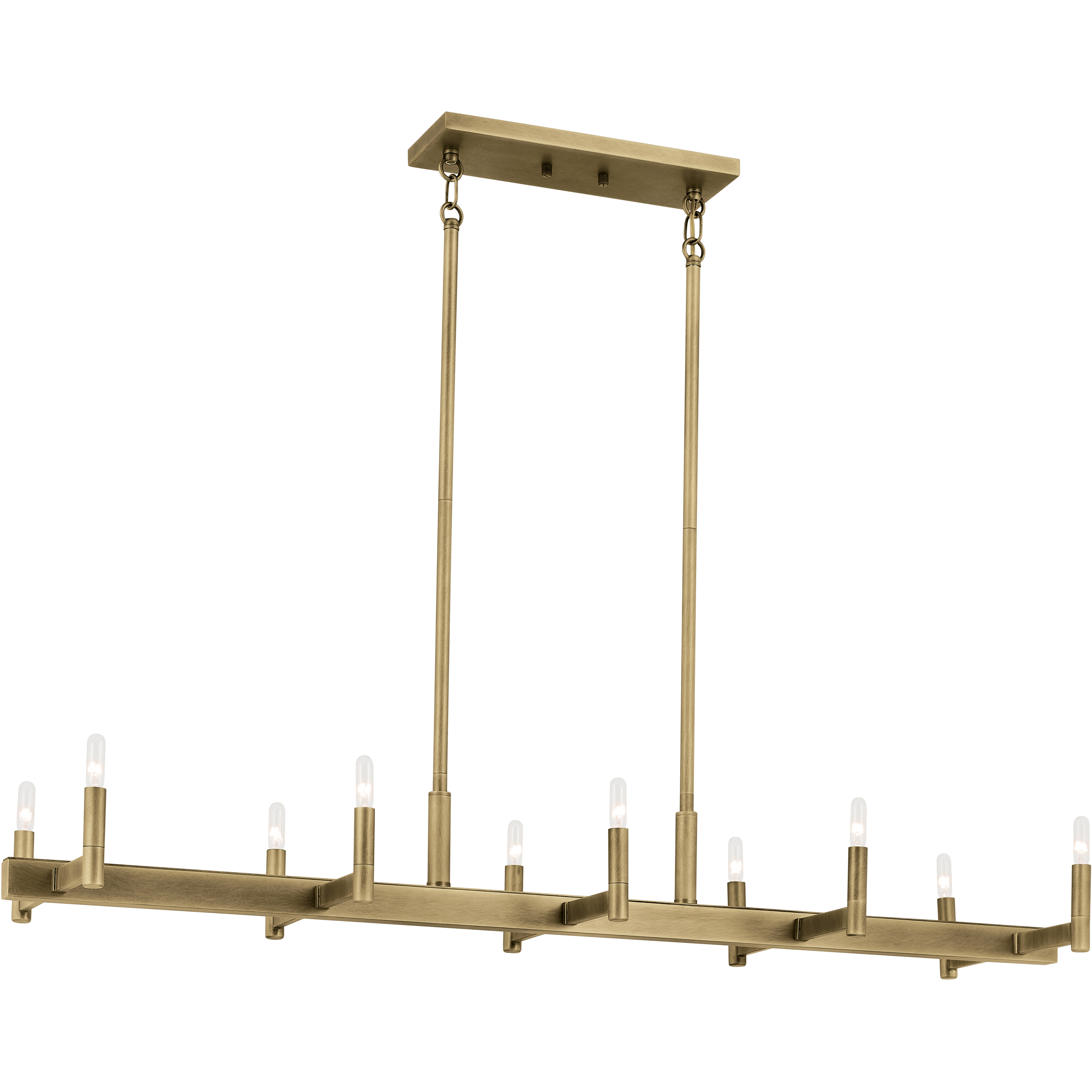 Erzo 10 Light 12.75 inch Natural Brass Chandelier Linear Ceiling Light, Single