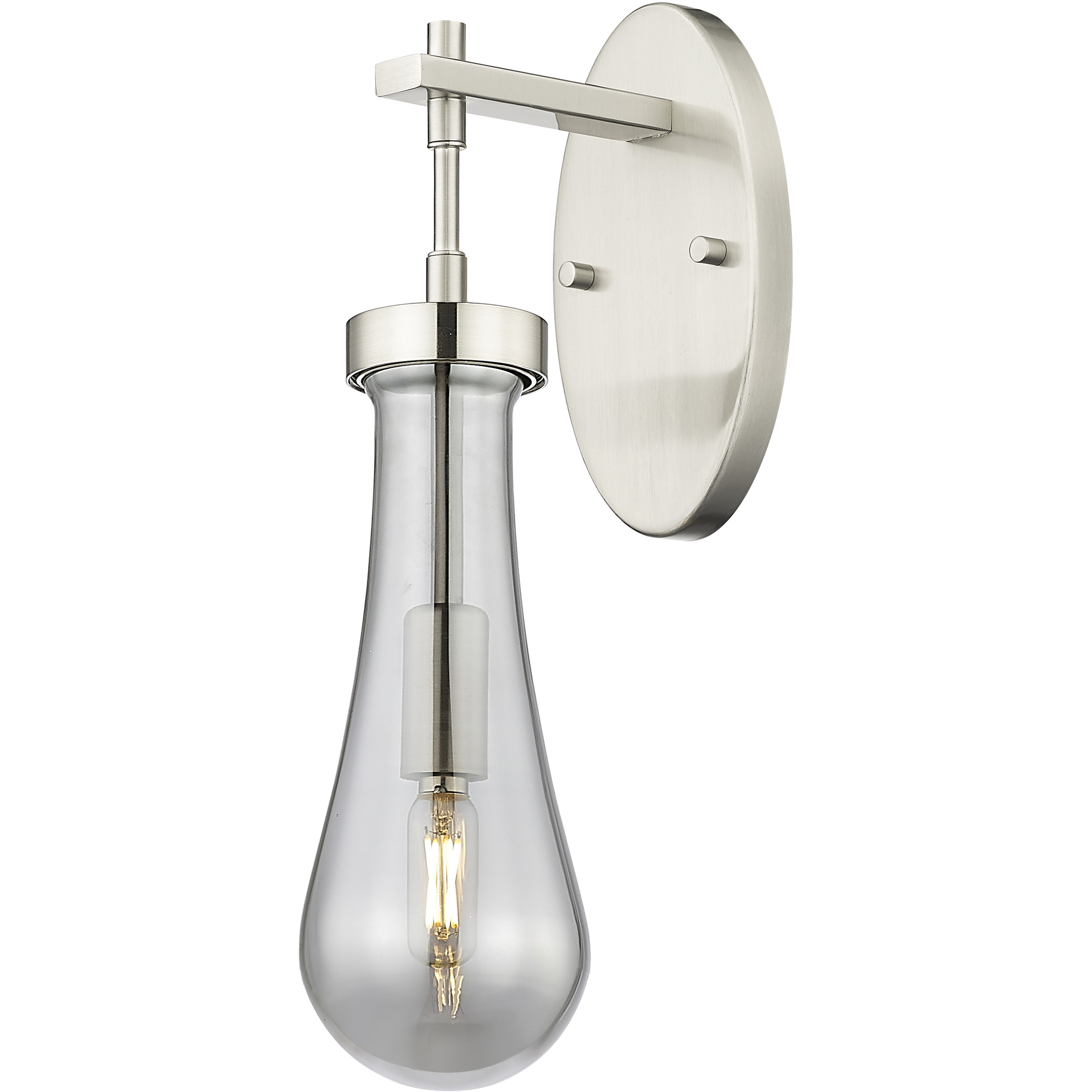 Downtown Urban Owego Armed Sconce Wall Light in Satin Nickel, Light Smoke Glass