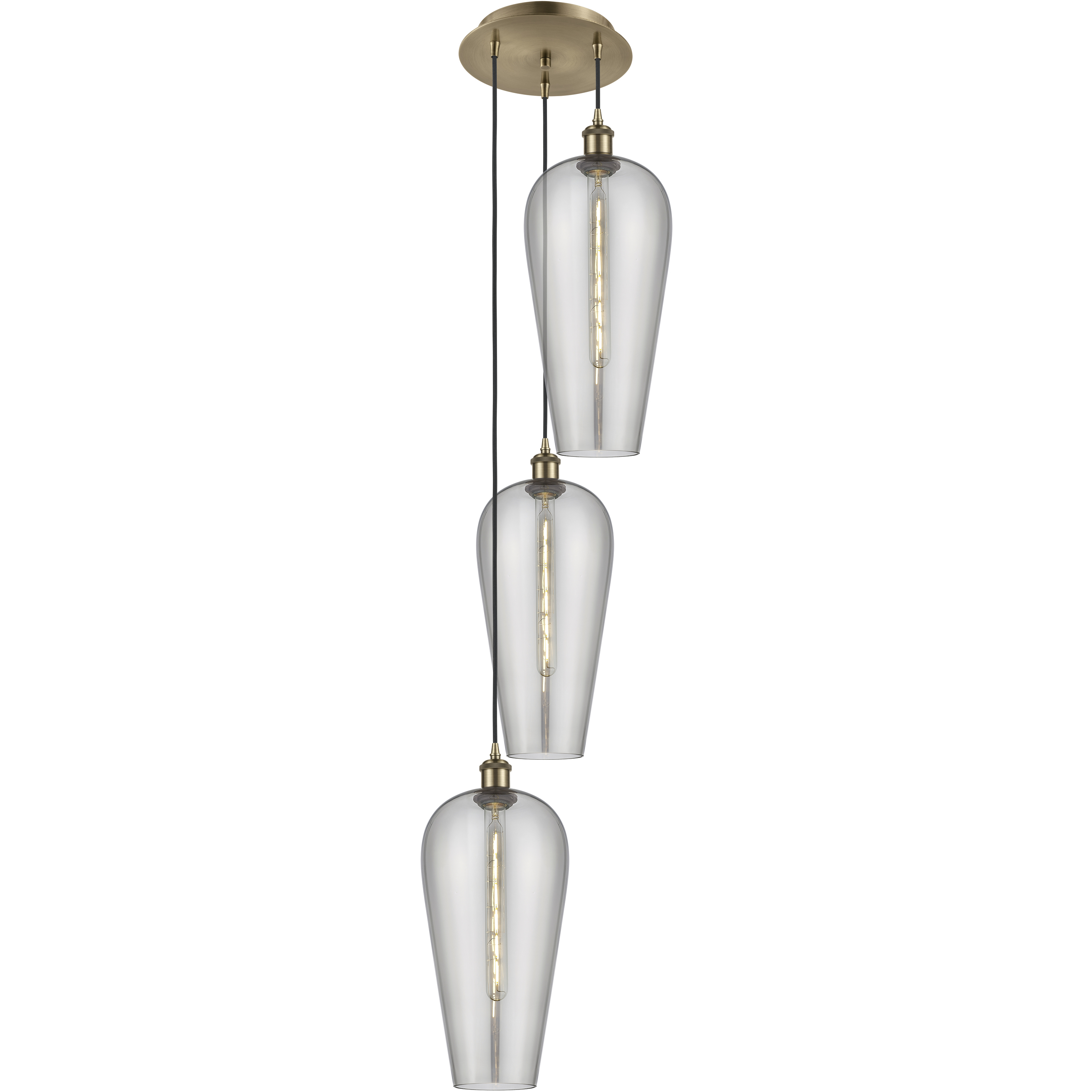 Ballston Chelsea 3 Light 14.5 inch Antique Brass Multi Pendant Ceiling Light in Light Smoke Glass