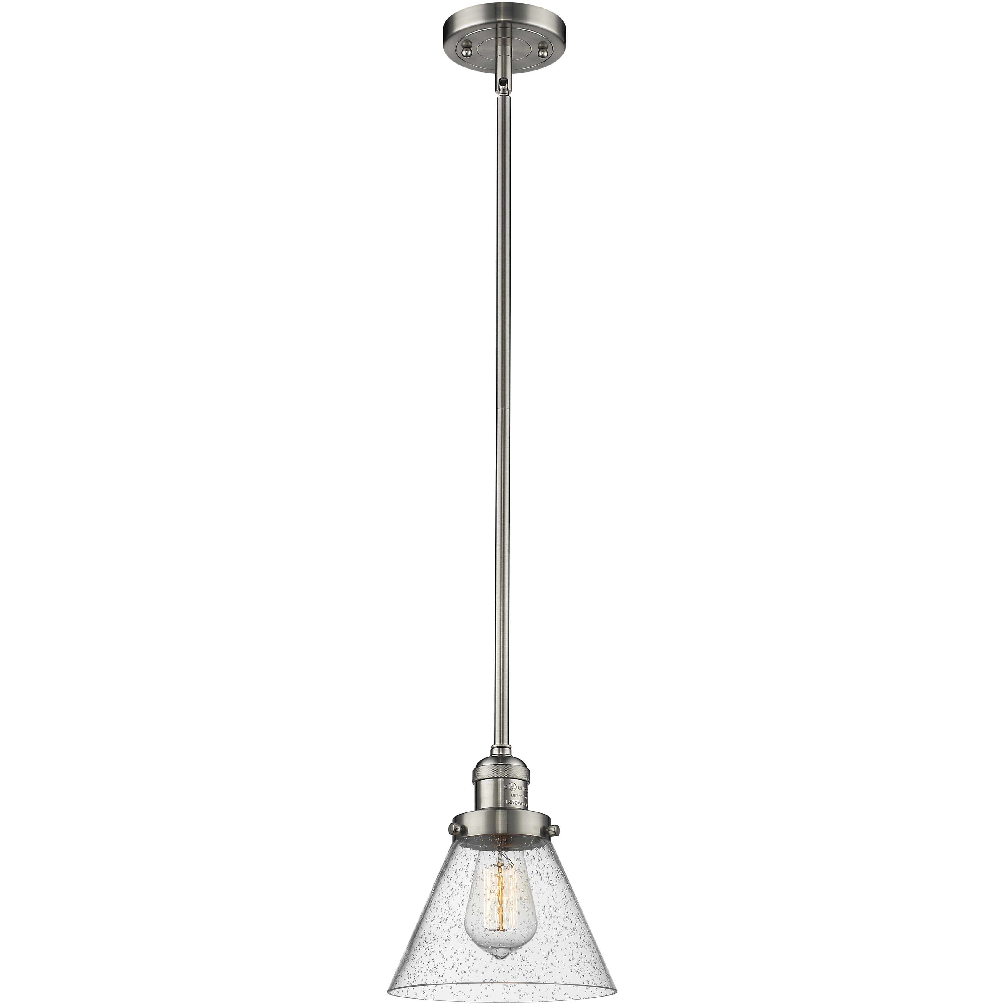 Franklin Restoration Cone 1 Light 8 inch Brushed Satin Nickel Mini Pendant Ceiling Light in Incandescent, Seedy, Franklin Restoration