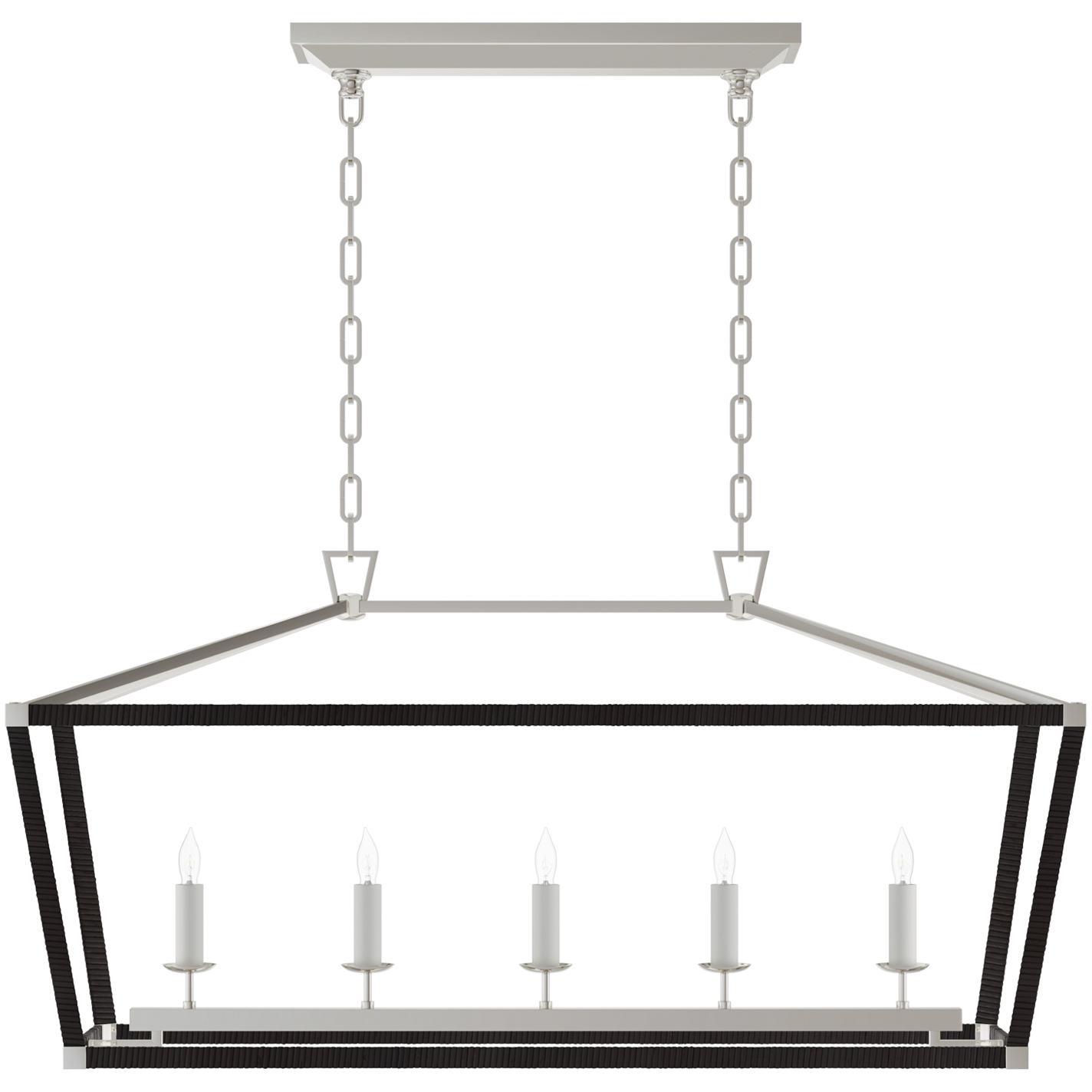 Chapman & Myers Darlana5 LED 41 inch Polished Nickel and Black Rattan Linear Lantern Ceiling Light, Medium