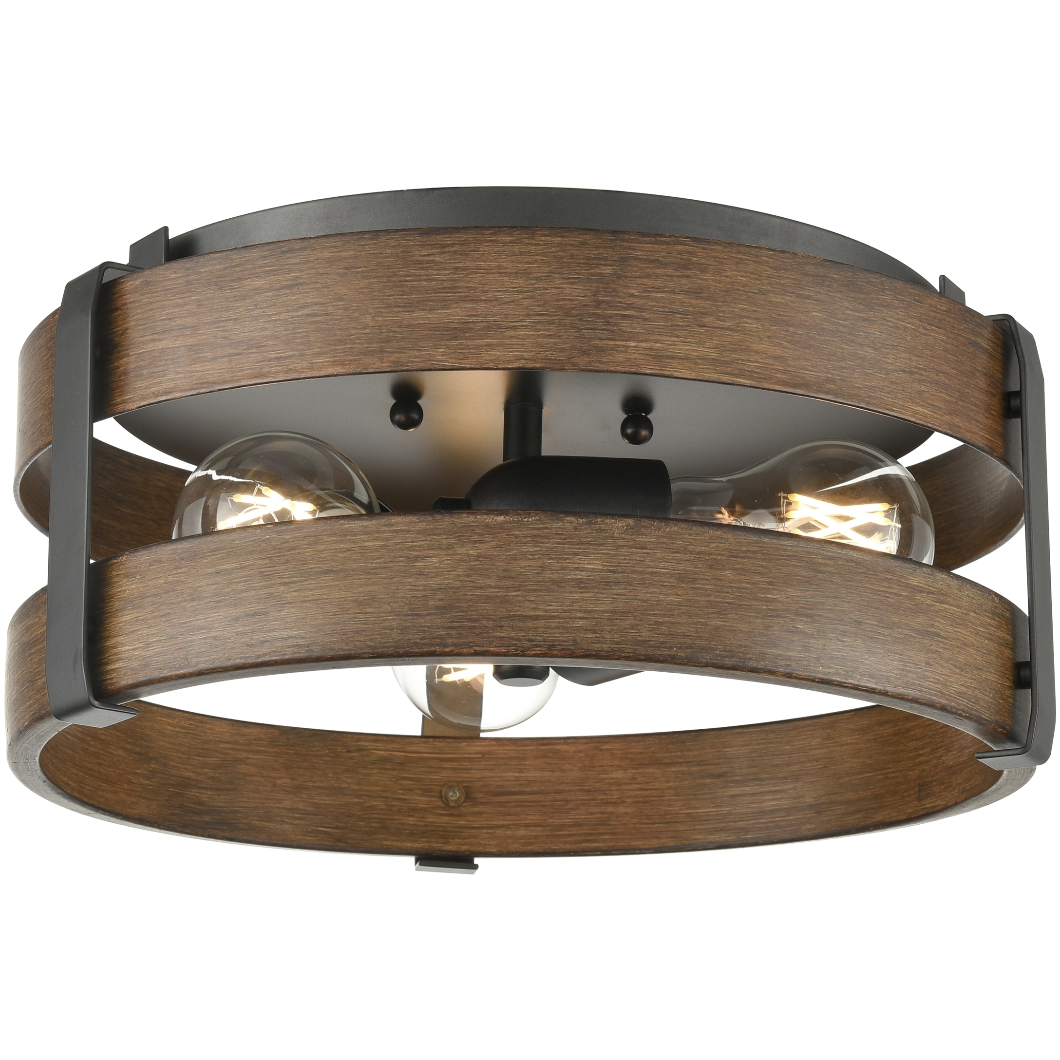Fort Garry 3 Light Graphite and Ironwood on Metal Flush Mount Ceiling Light