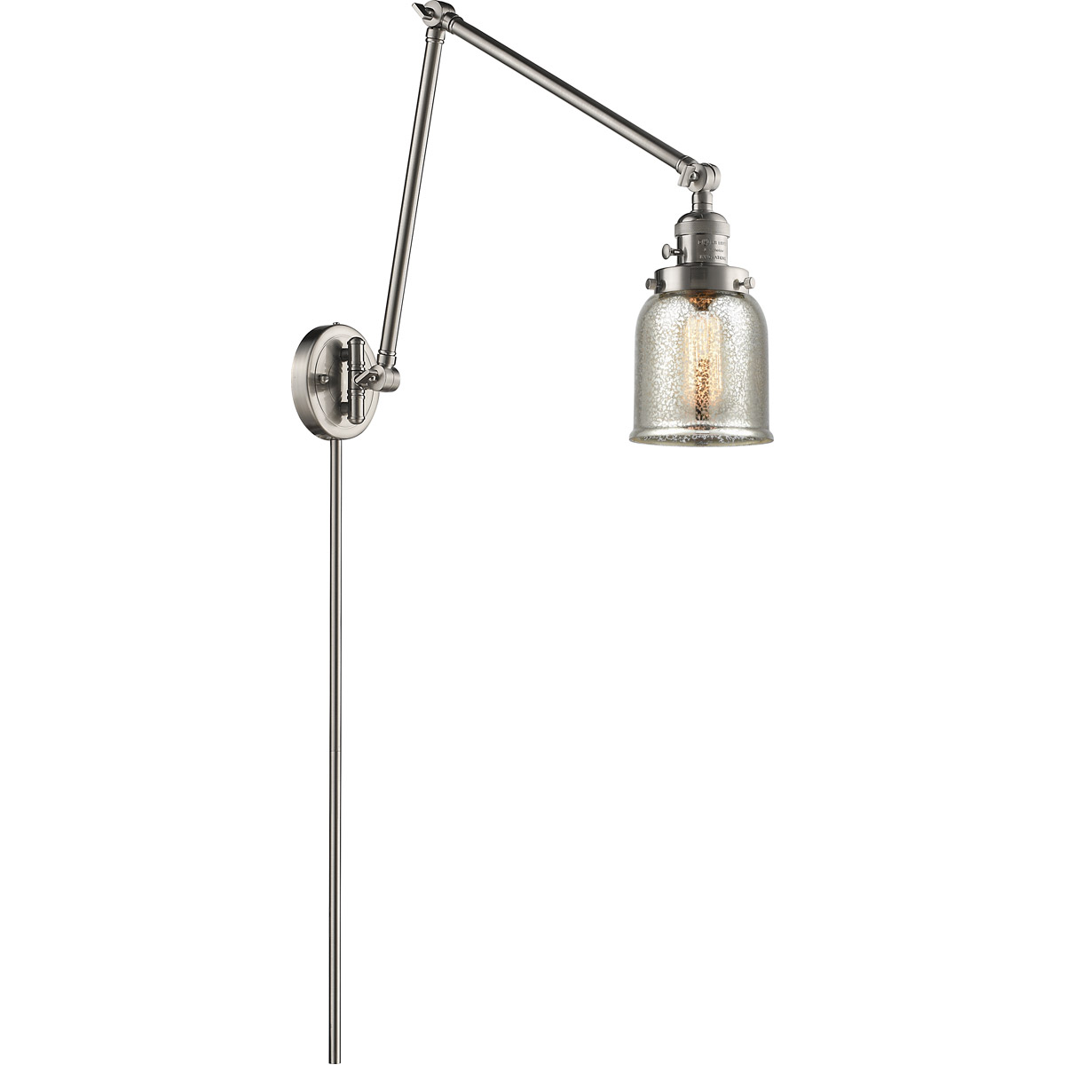 Small Bell 30 inch 60.00 watt Satin Nickel Swing Arm Wall Light, Franklin Restoration