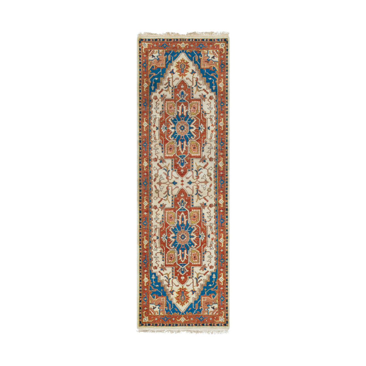 Douglas 96 X 30 inch Burnt Orange/Sky Blue/Camel Rugs, Wool and Cotton