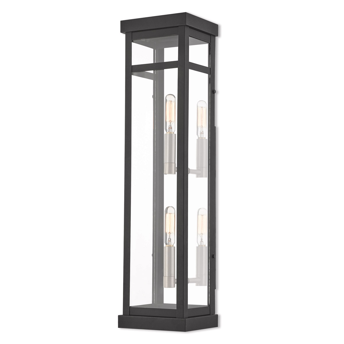 Hopewell 2 Light 22 inch Black with Brushed Nickel Finish Cluster and Polished Chrome Stainless Steel Reflector Extra Tall Outdoor Wall Lantern