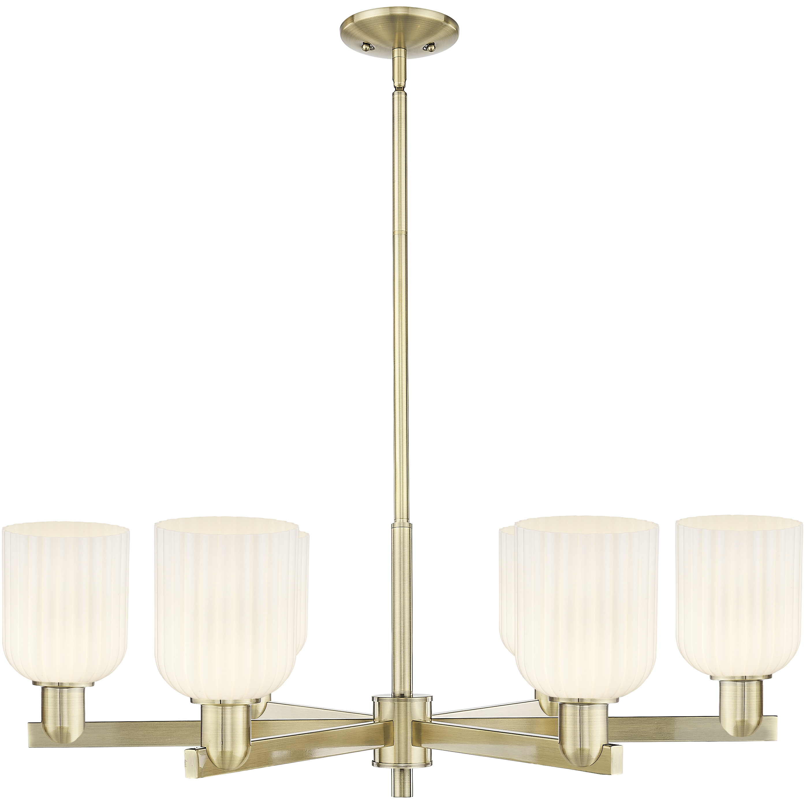 Bridal Veil 6 Light 34.75 inch Antique Brass Chandelier Ceiling Light in Gloss White Glass