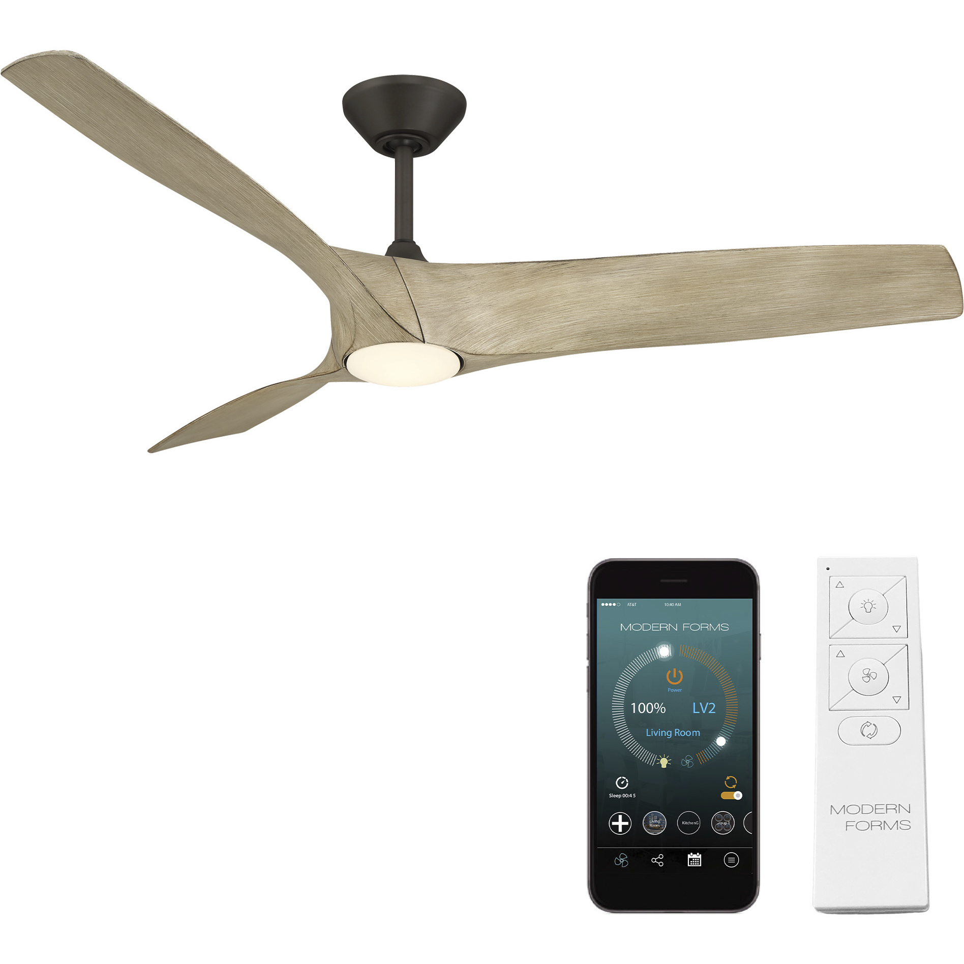 Zephyr 62 inch Bronze White Oak with White Oak Blades Ceiling Fan in 2700K/3000K/4000K/5000K