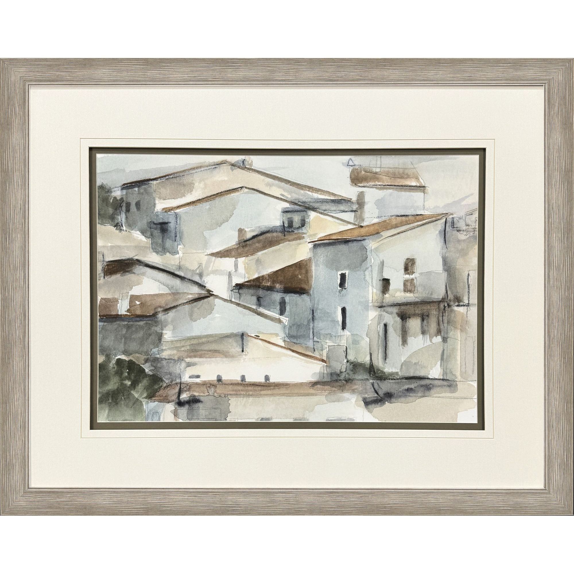 Mountainside Village Gray and Beige and Brown and White Framed Art