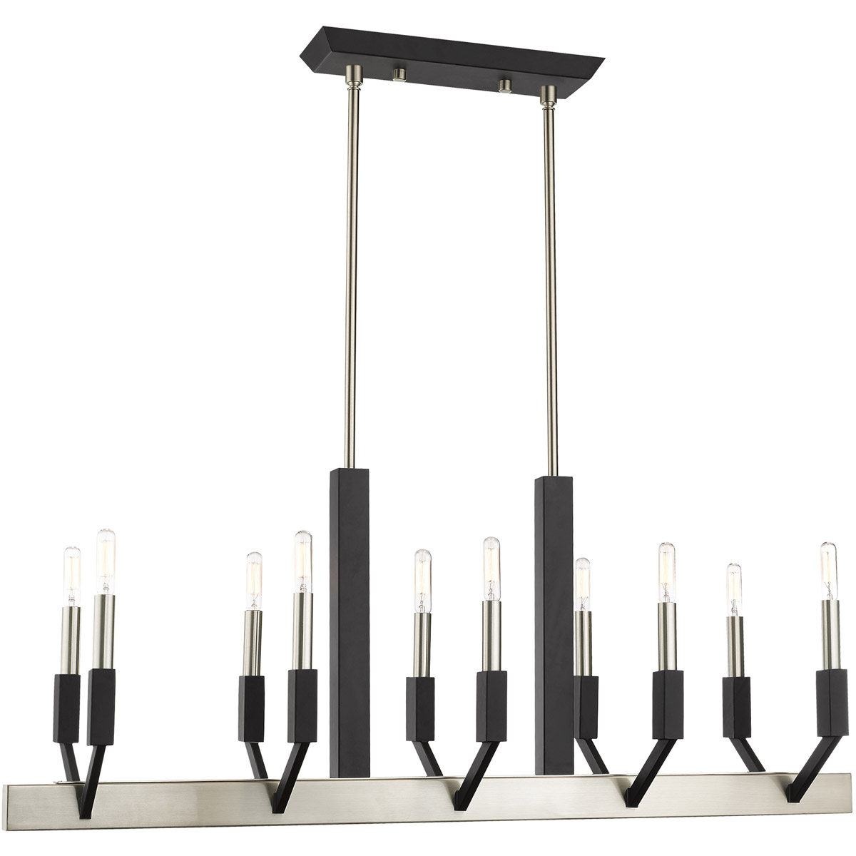 Beckett 10 Light 40 inch Brushed Nickel & Black Linear Chandelier Ceiling Light