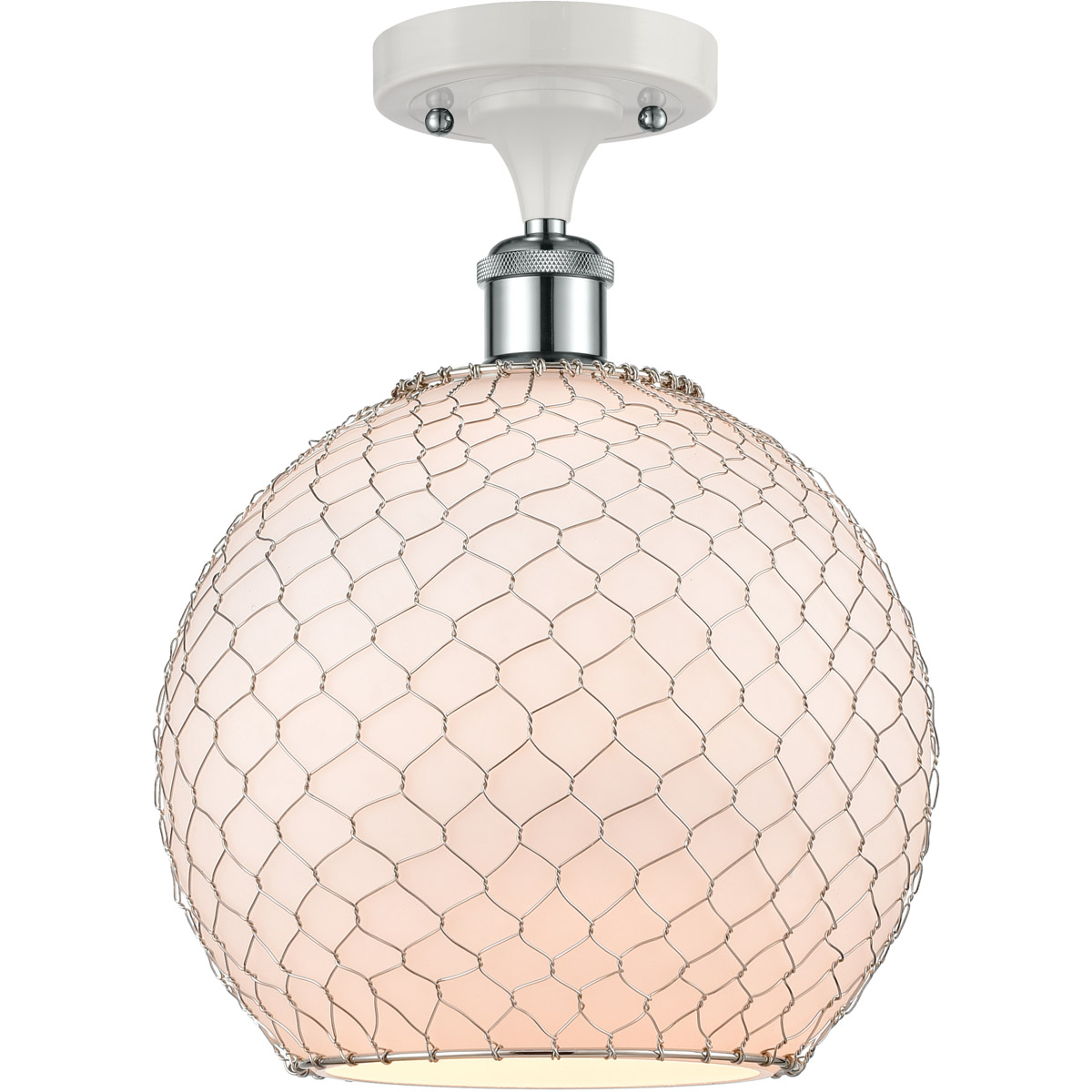 Ballston Large Farmhouse Chicken Wire 1 Light 10 inch White and Polished Chrome Semi-Flush Mount Ceiling Light, Ballston