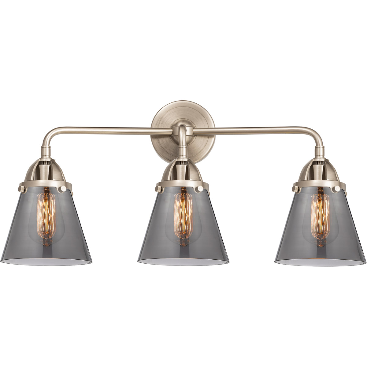 Nouveau 2 Small Cone LED 24.25 inch Brushed Brass Bath Vanity Light Wall Light in Plated Smoke Glass