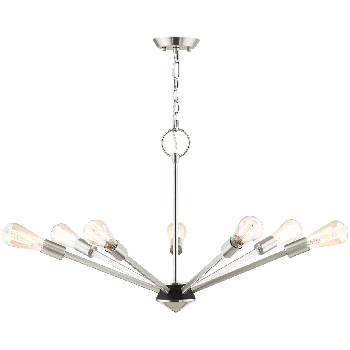 Prague 7 Light 29.25 inch Brushed Nickel with Black Accents Chandelier Ceiling Light