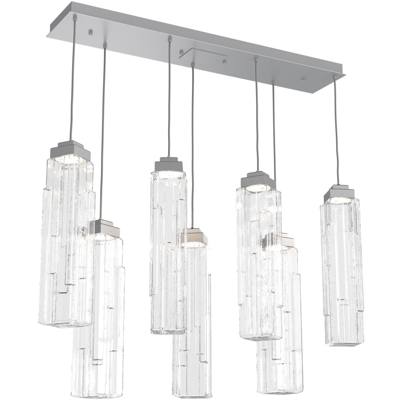 Ledgestone LED Classic Silver Linear Pendant Ceiling Light in Clear Ledgestone, 2700K LED, Multi-Pendant
