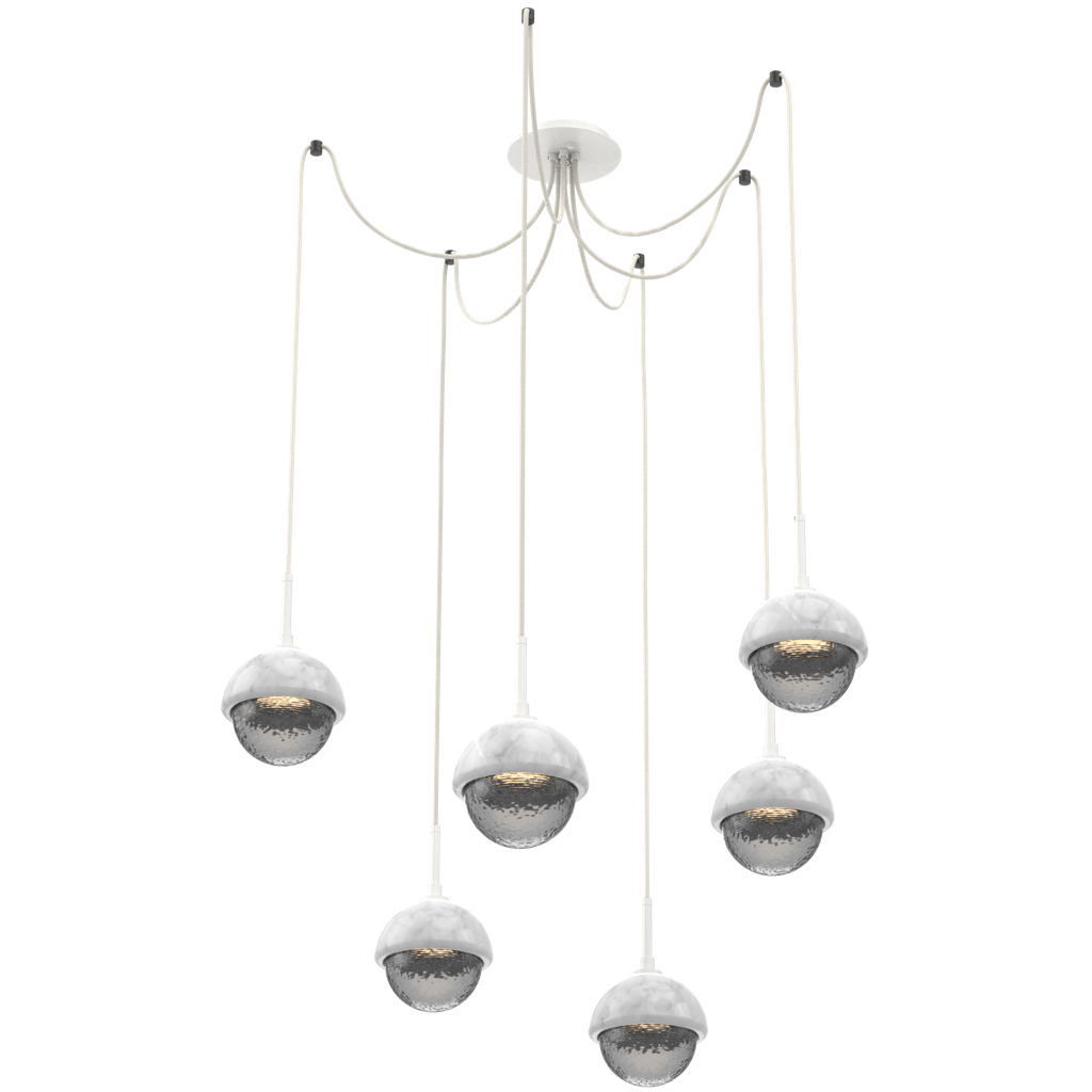 Cabochon LED 14.1 inch Salt White with White Marble Swag Multi-Pendant Ceiling Light in 3000K LED, Smoke