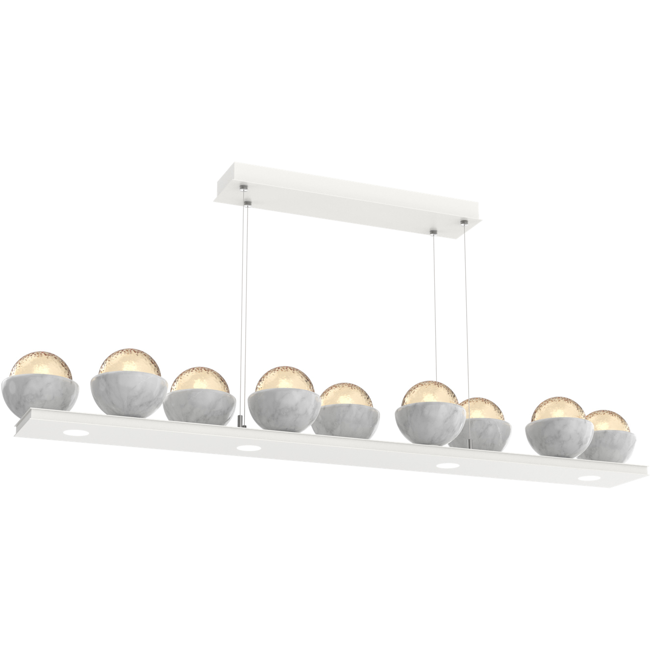 Cabochon Linear Chandelier Ceiling Light in 3000K LED, Amber, Salt White with White Marble, Large