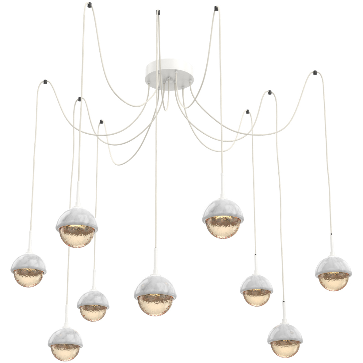 Cabochon LED 14.1 inch Salt White with White Marble Swag Multi-Pendant Ceiling Light in 3000K LED, Amber