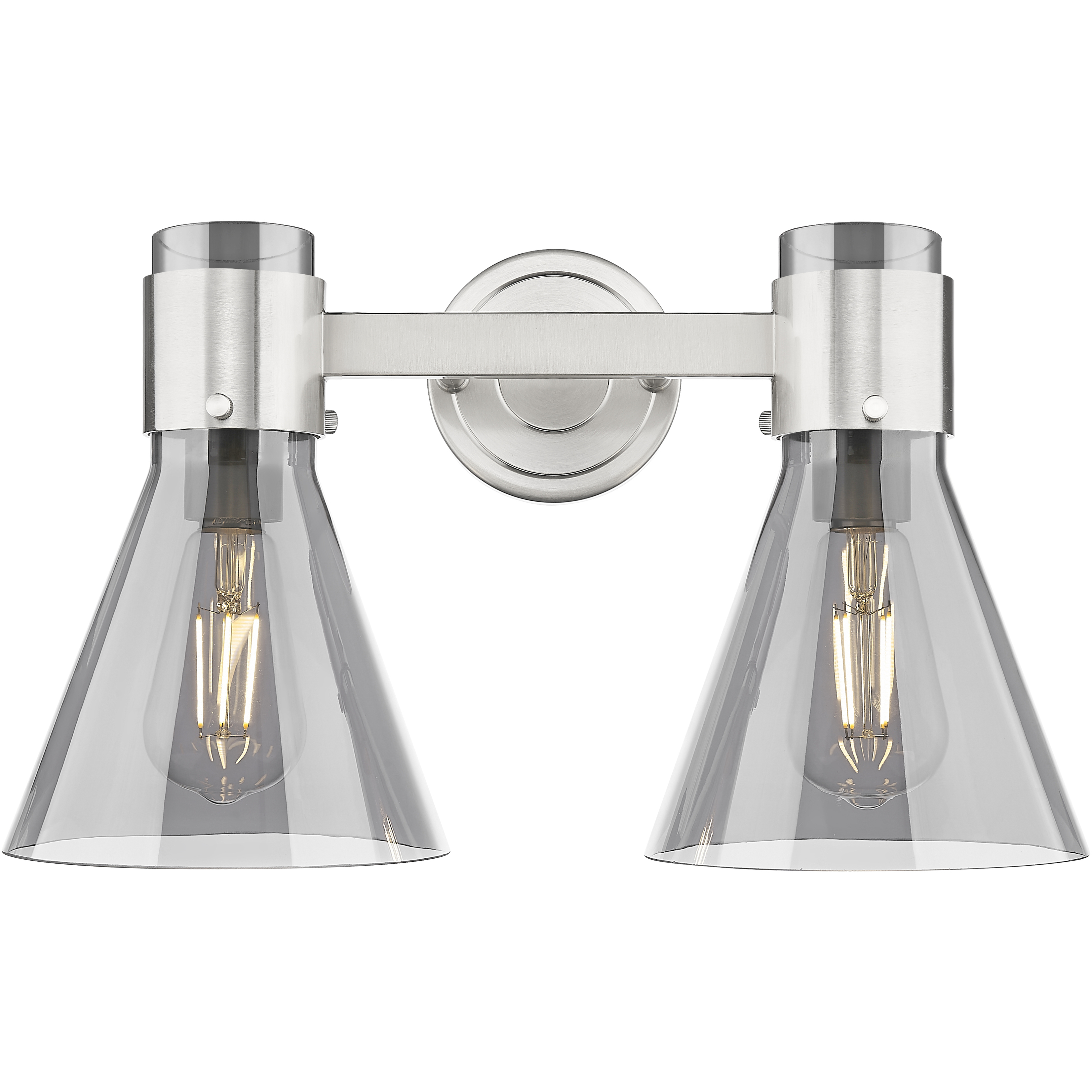 Lawton Cone 2 Light 15.5 inch Satin Nickel Bath Vanity Light Wall Light in Light Smoke Glass