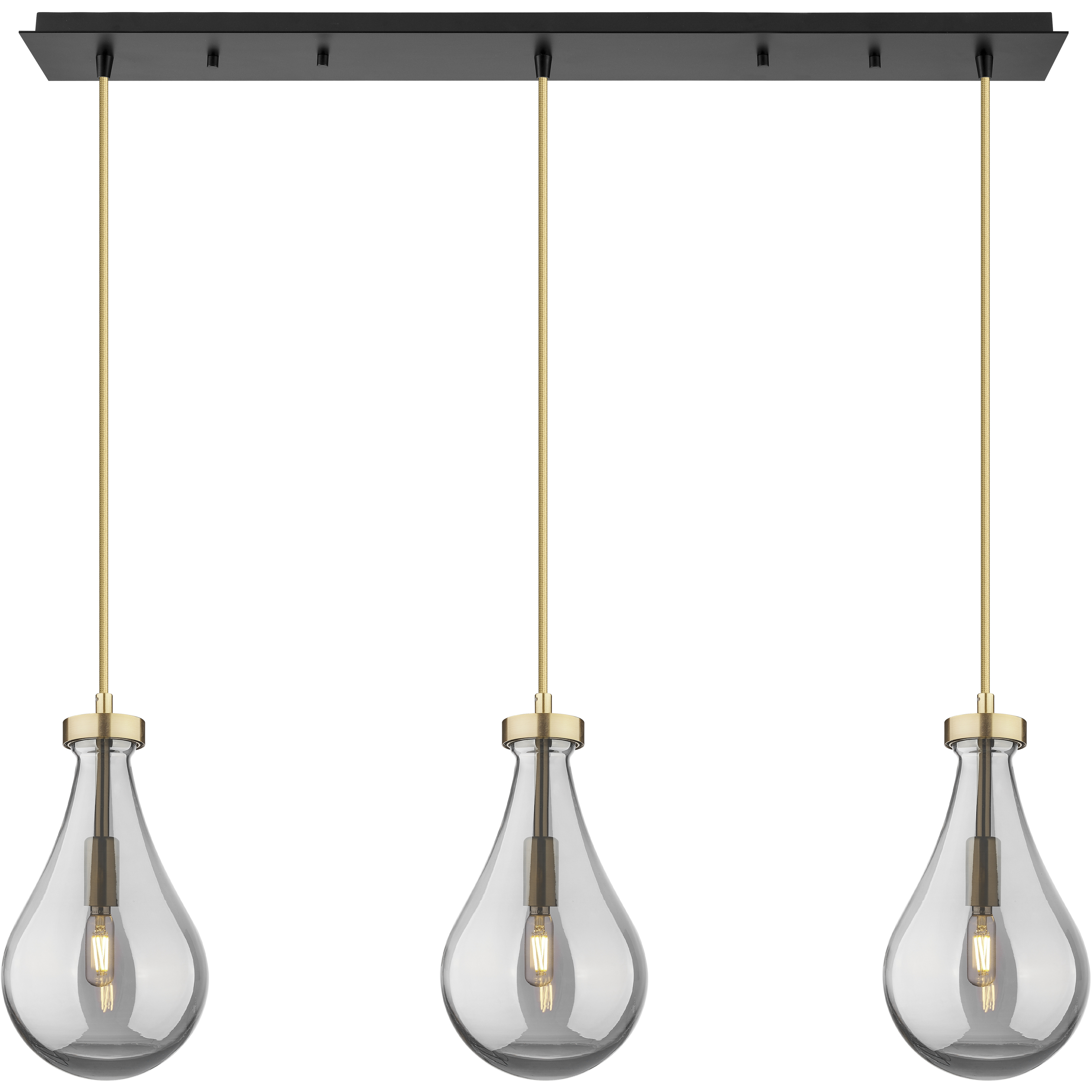 Owego 3 Light 36.63 inch Champagne Bronze Linear Pendant Ceiling Light in Light Smoke Glass