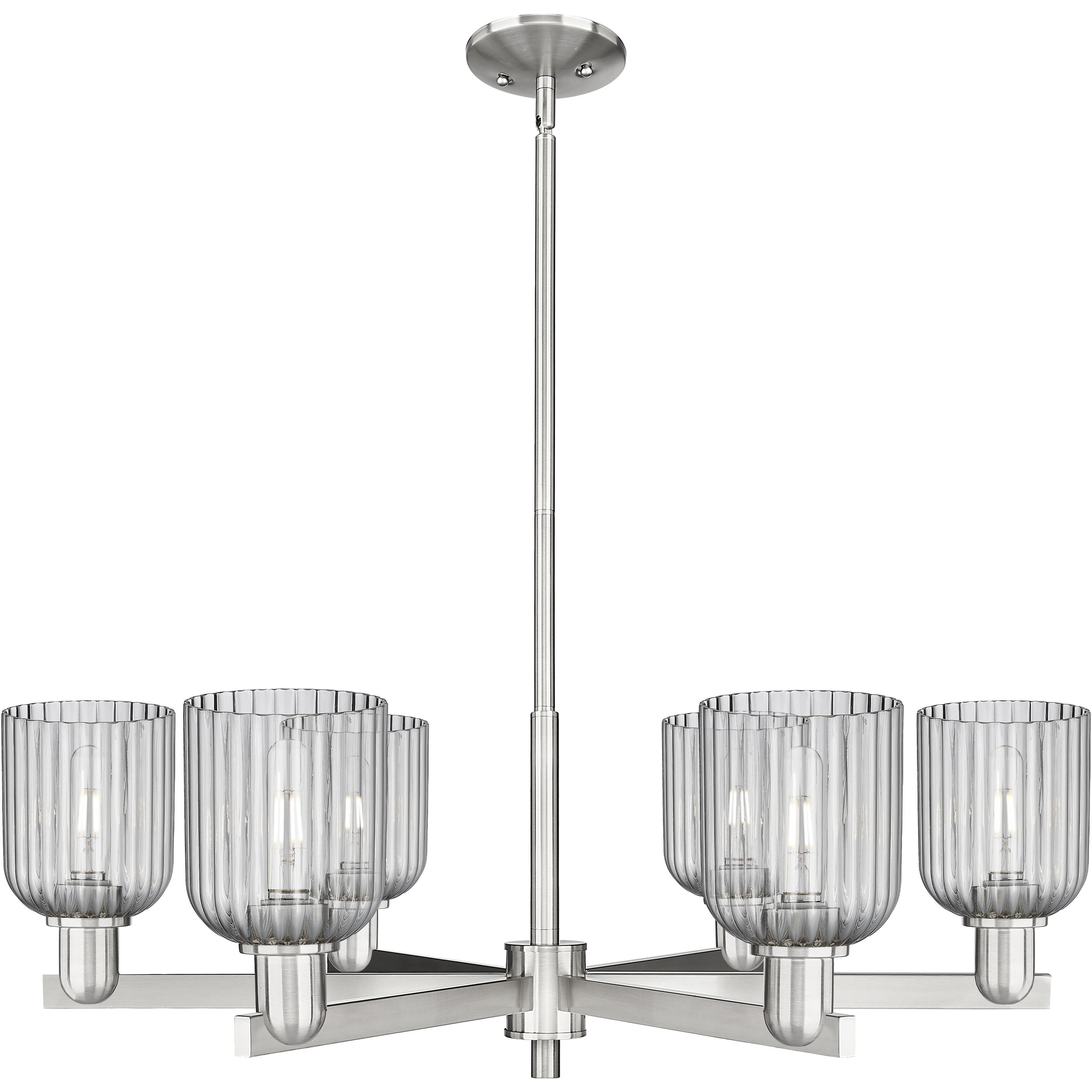 Bridal Veil 6 Light 34.75 inch Satin Nickel Chandelier Ceiling Light in Light Smoke Glass