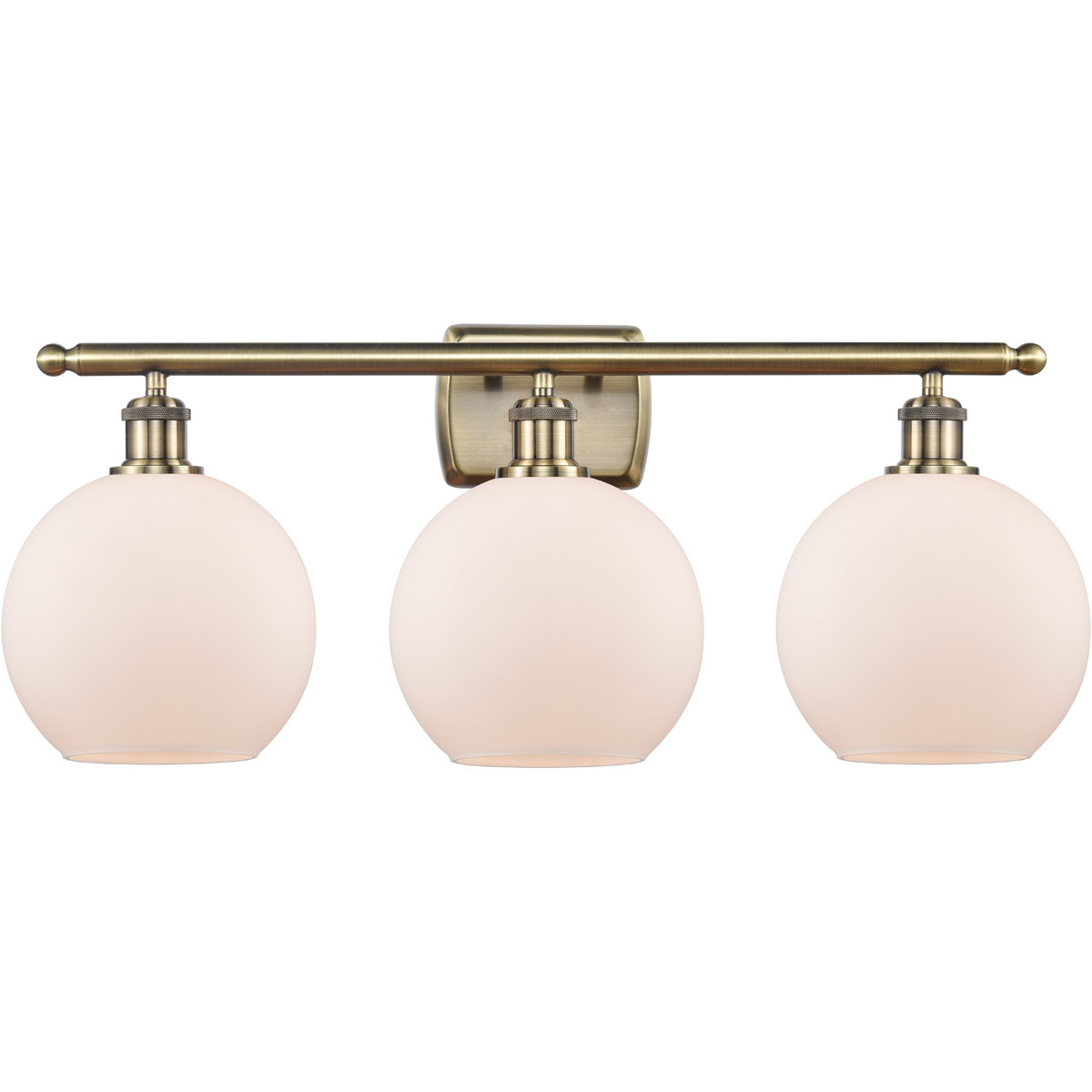 Ballston Athens 3 Light 26 inch Antique Brass Bath Vanity Light Wall Light in Incandescent, Matte White Glass, Ballston