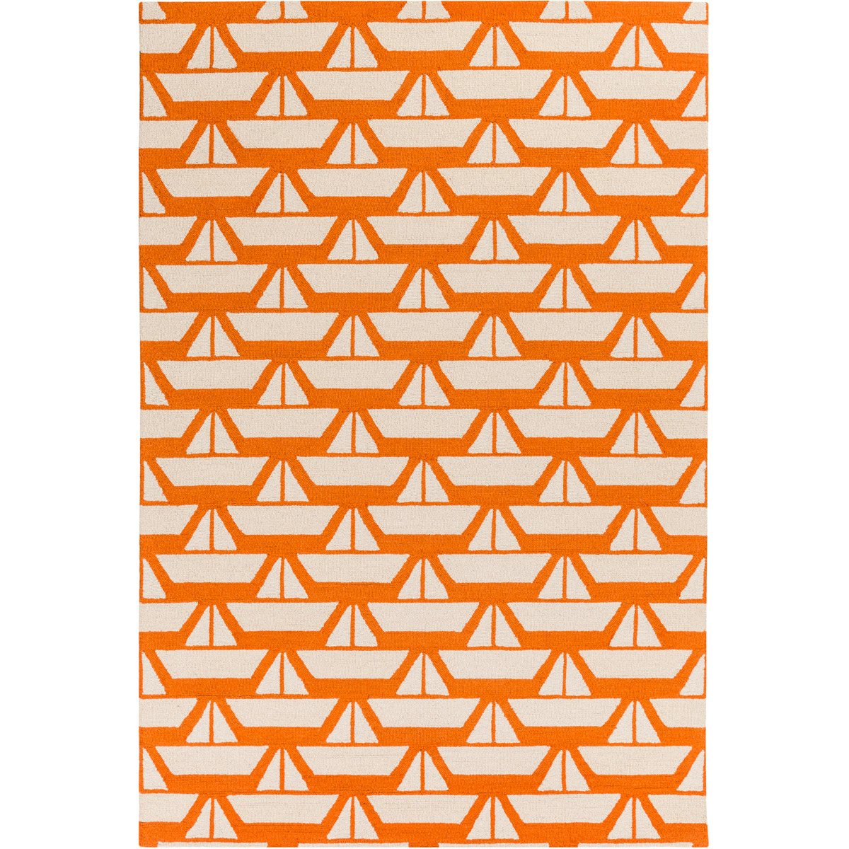 Tic Tac Toe 36 X 24 inch Orange and Neutral Area Rug, Wool