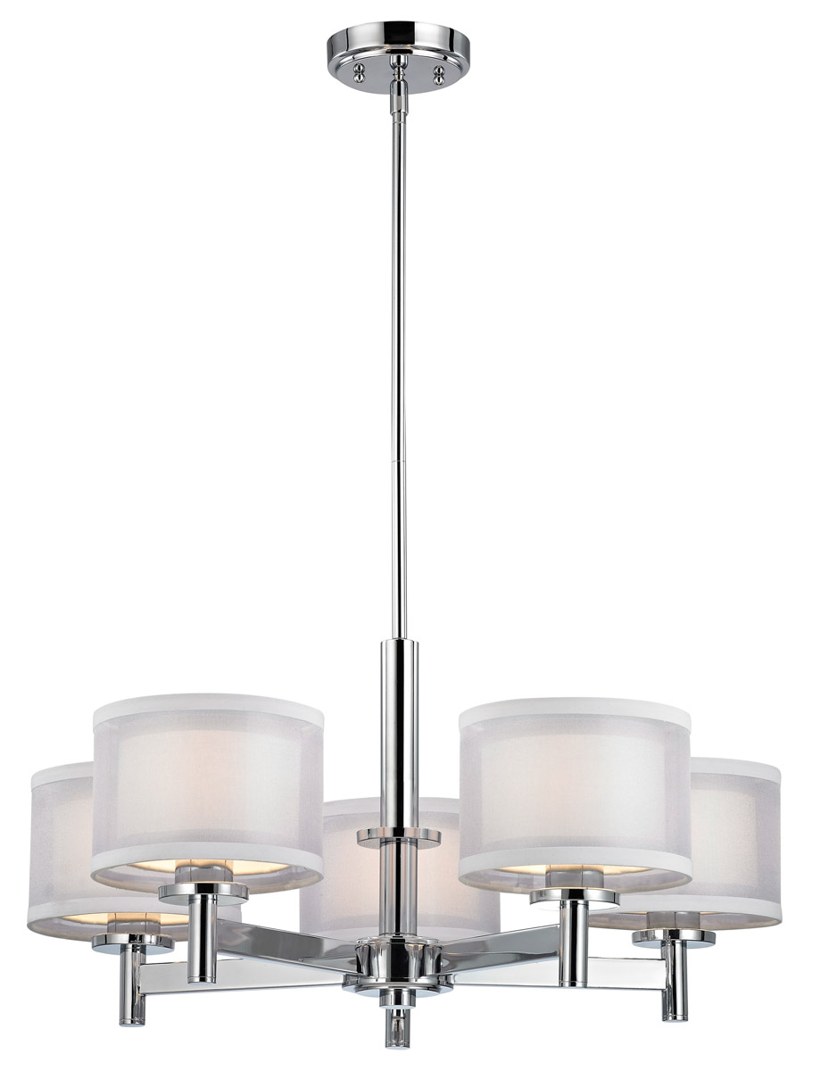 Double Organza 5 Light 26 inch Chrome Chandelier Ceiling Light