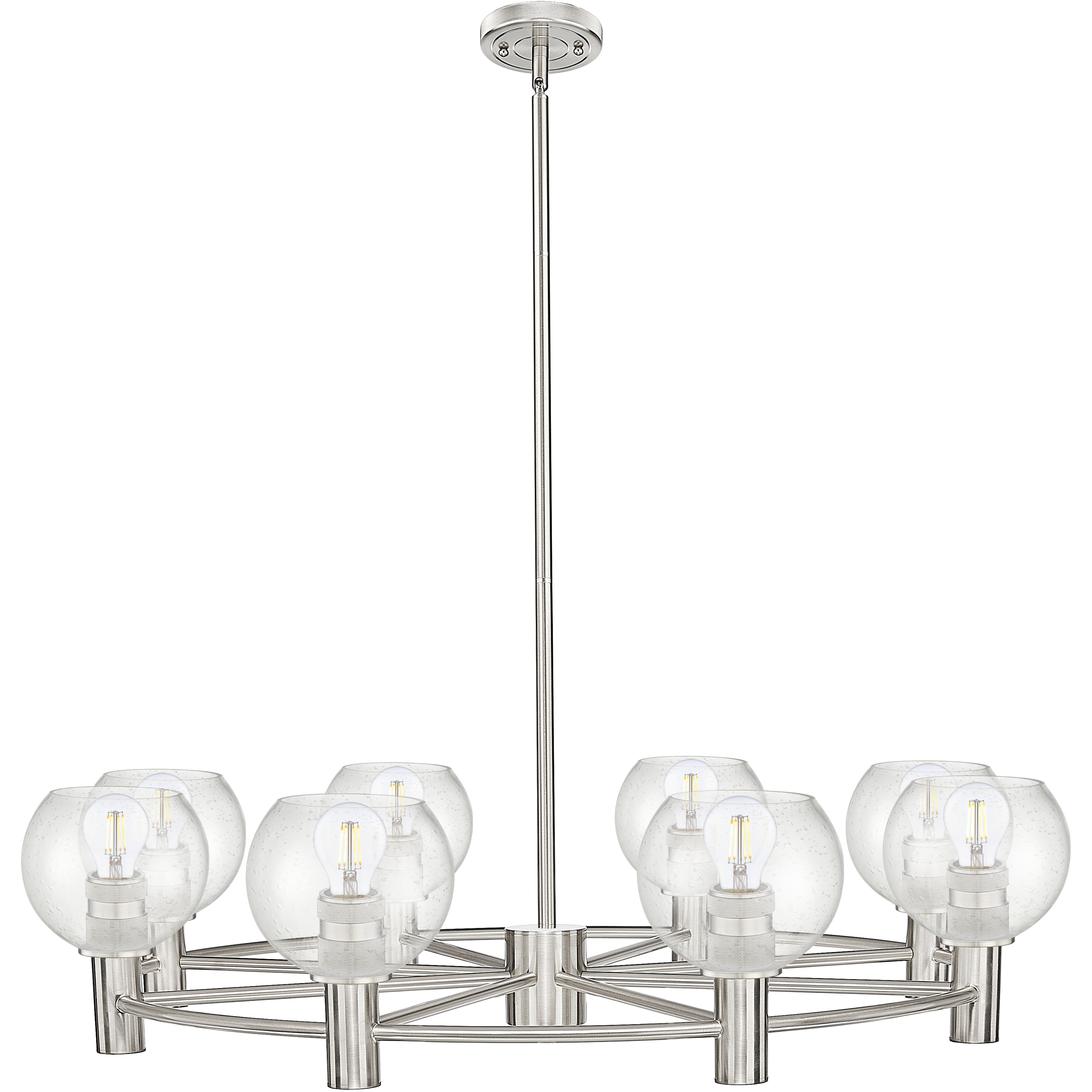 Crown Point 8 Light 35.5 inch Satin Nickel Chandelier Ceiling Light in Seedy Glass
