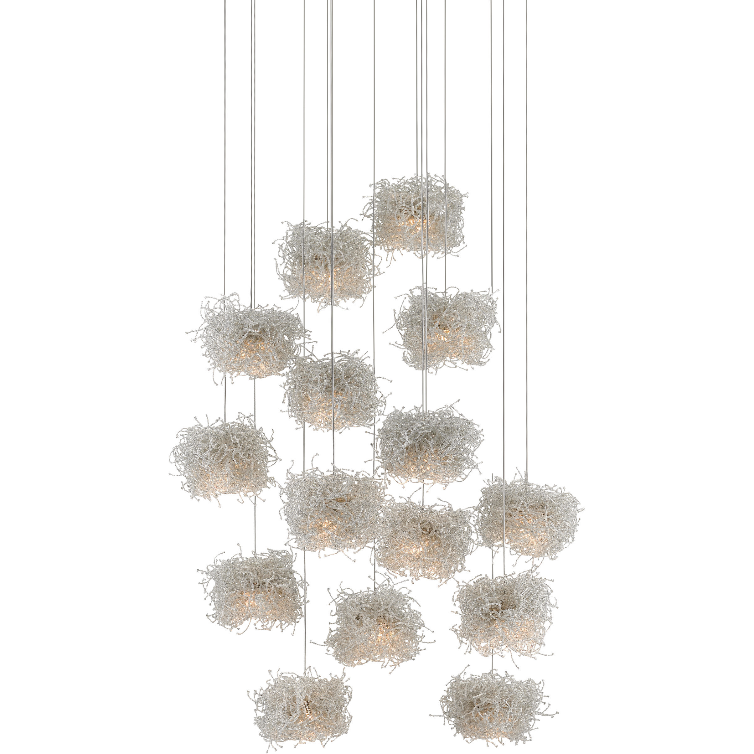 Birds Nest 15 Light 25 inch Silver Multi-Drop Pendant Ceiling Light